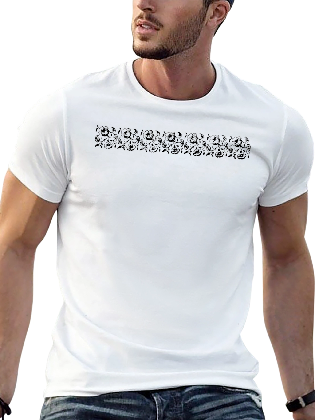 Mens Black Floral Accent T-Shirt - Casual Style