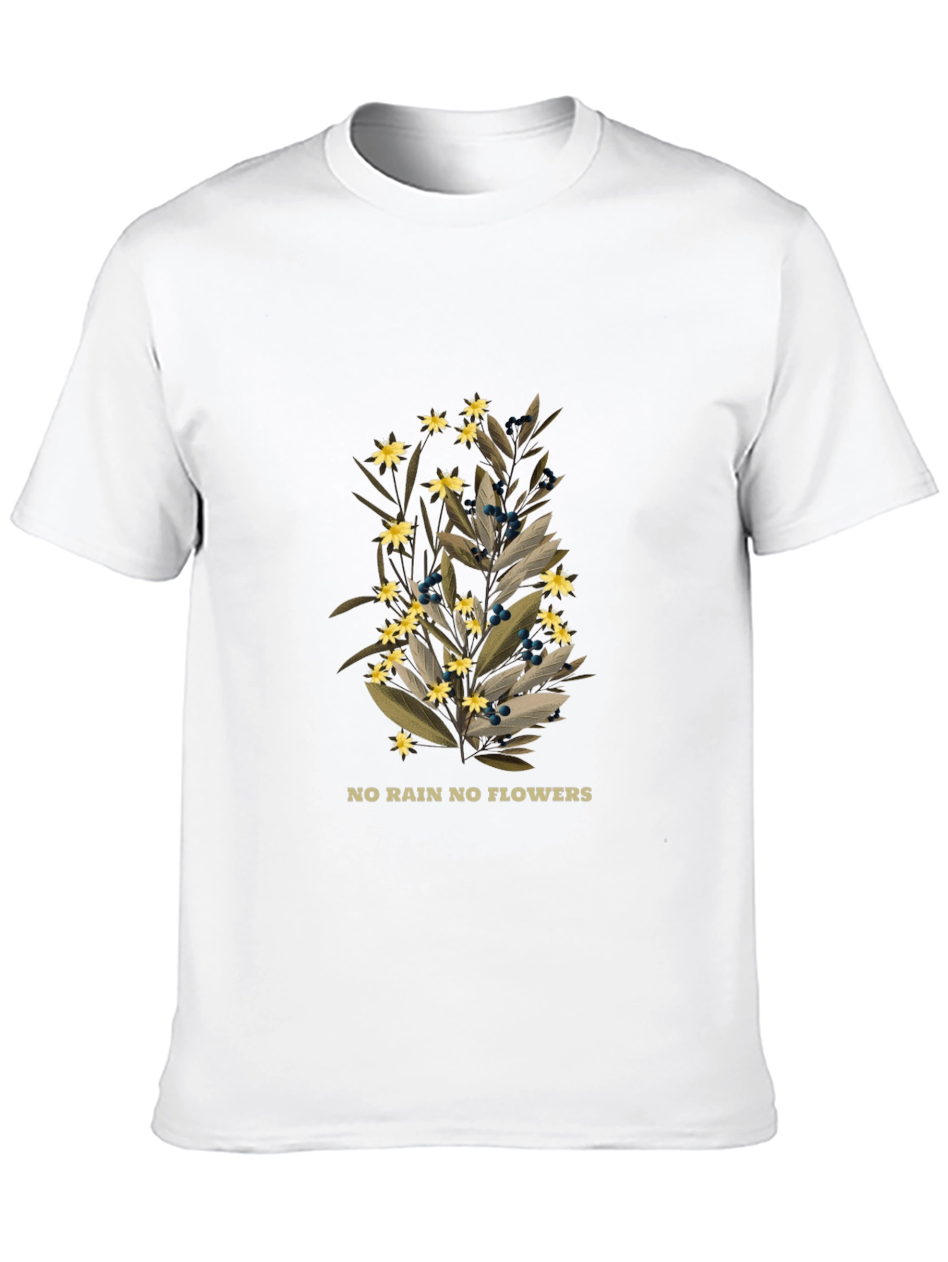 Botanical Black T-Shirt - No Rain No Flowers Graphic