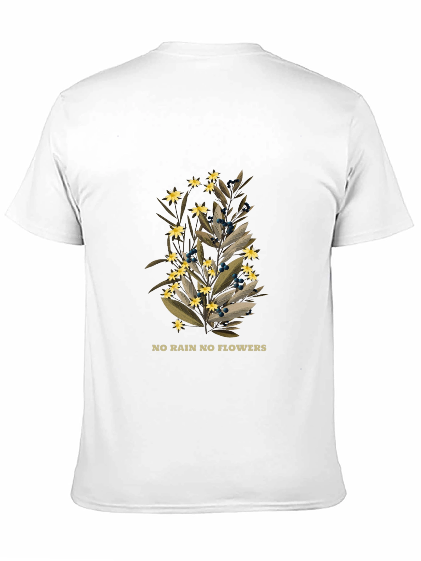 Botanical Black T-Shirt - No Rain No Flowers Graphic