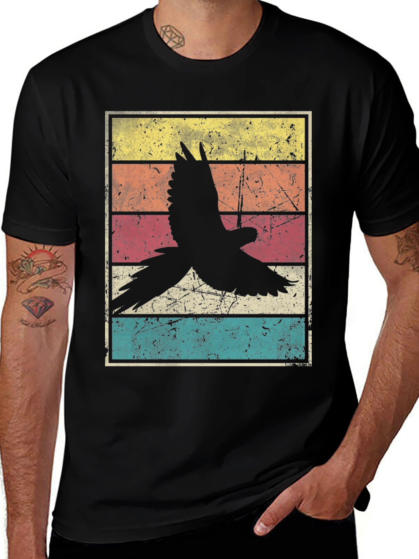Retro Bird Graphic Tee - Black Unisex T-Shirt