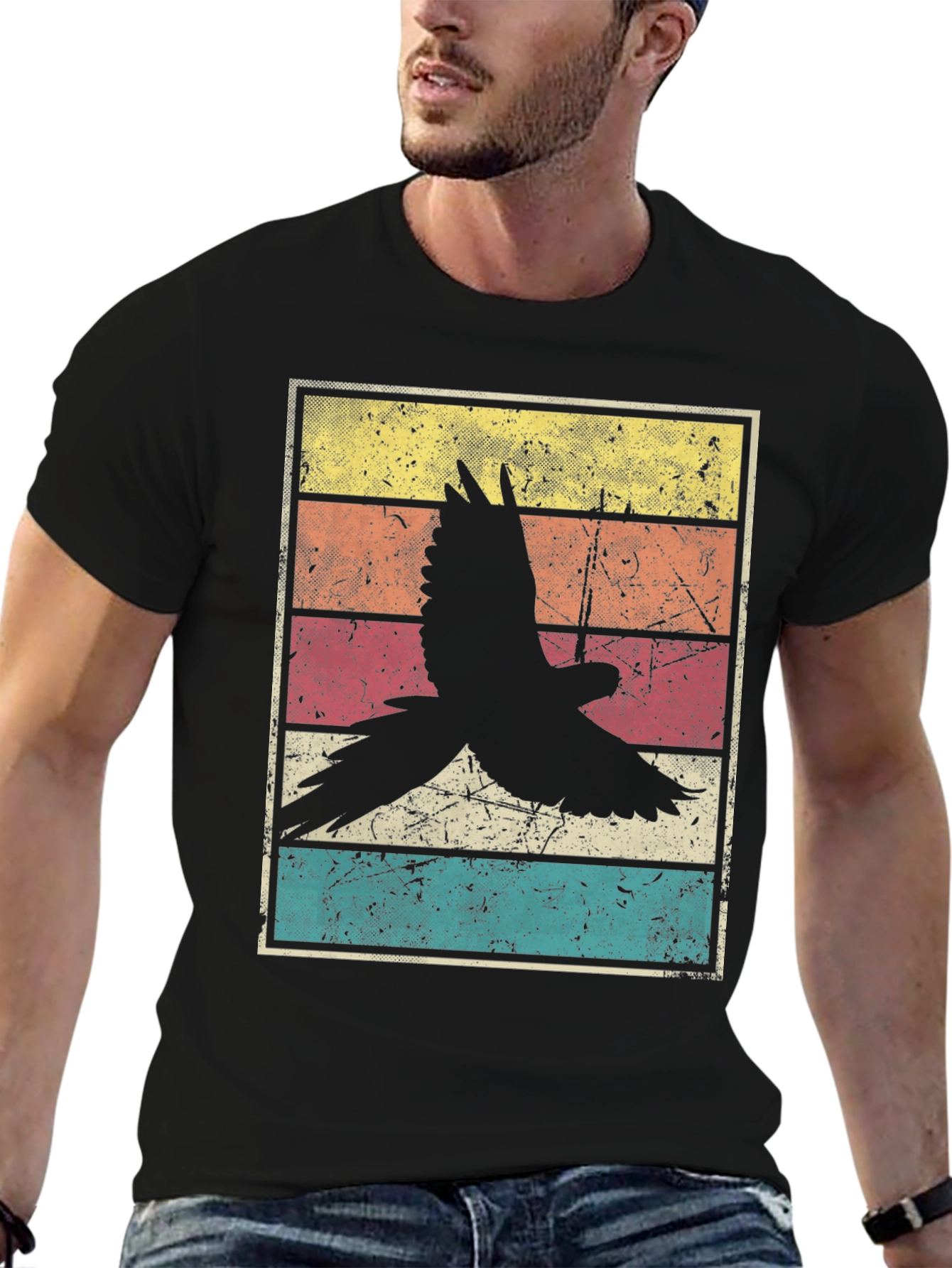 Retro Bird Graphic Tee - Black Unisex T-Shirt