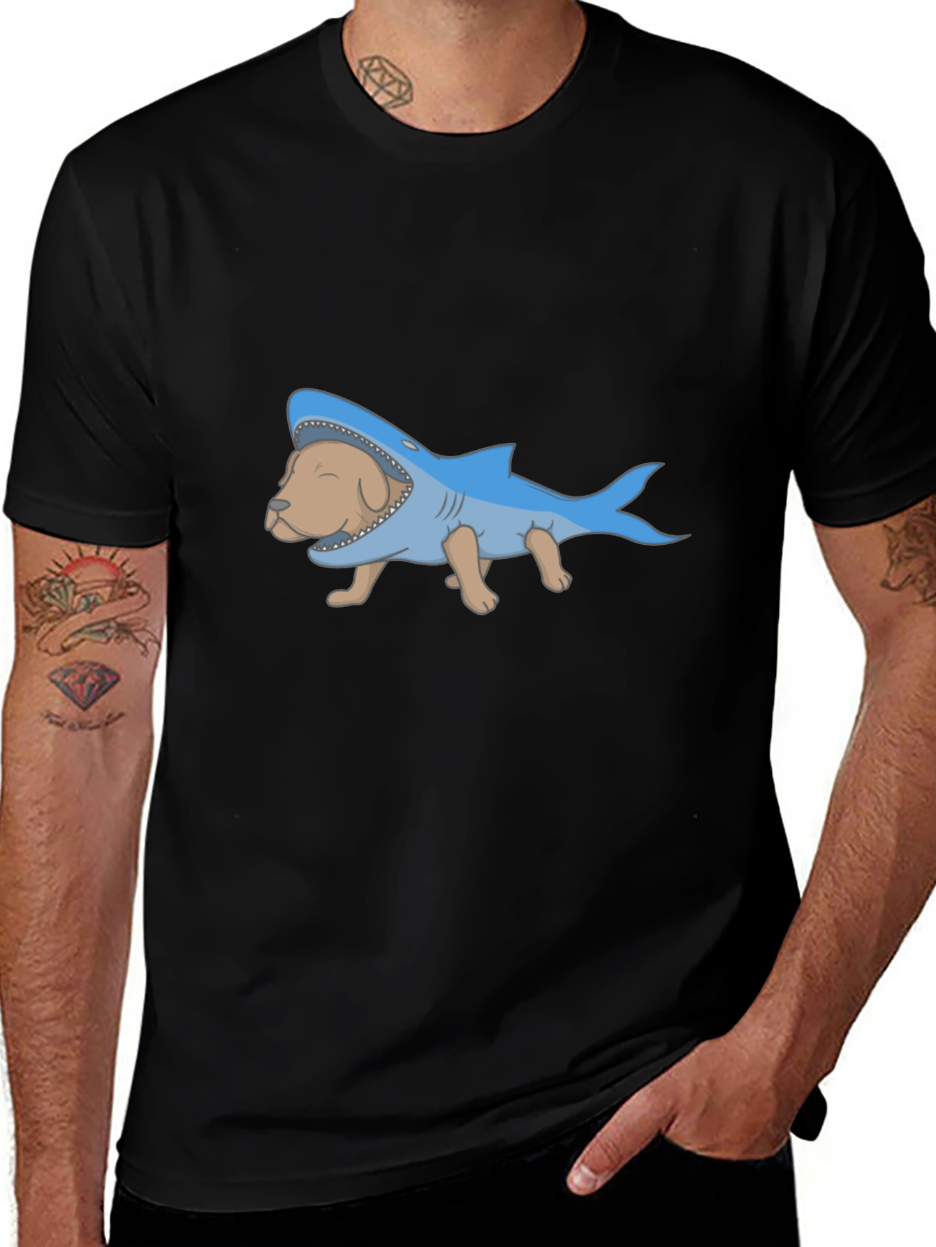 Dog Shark Costume Graphic T-Shirt - Novelty Tee