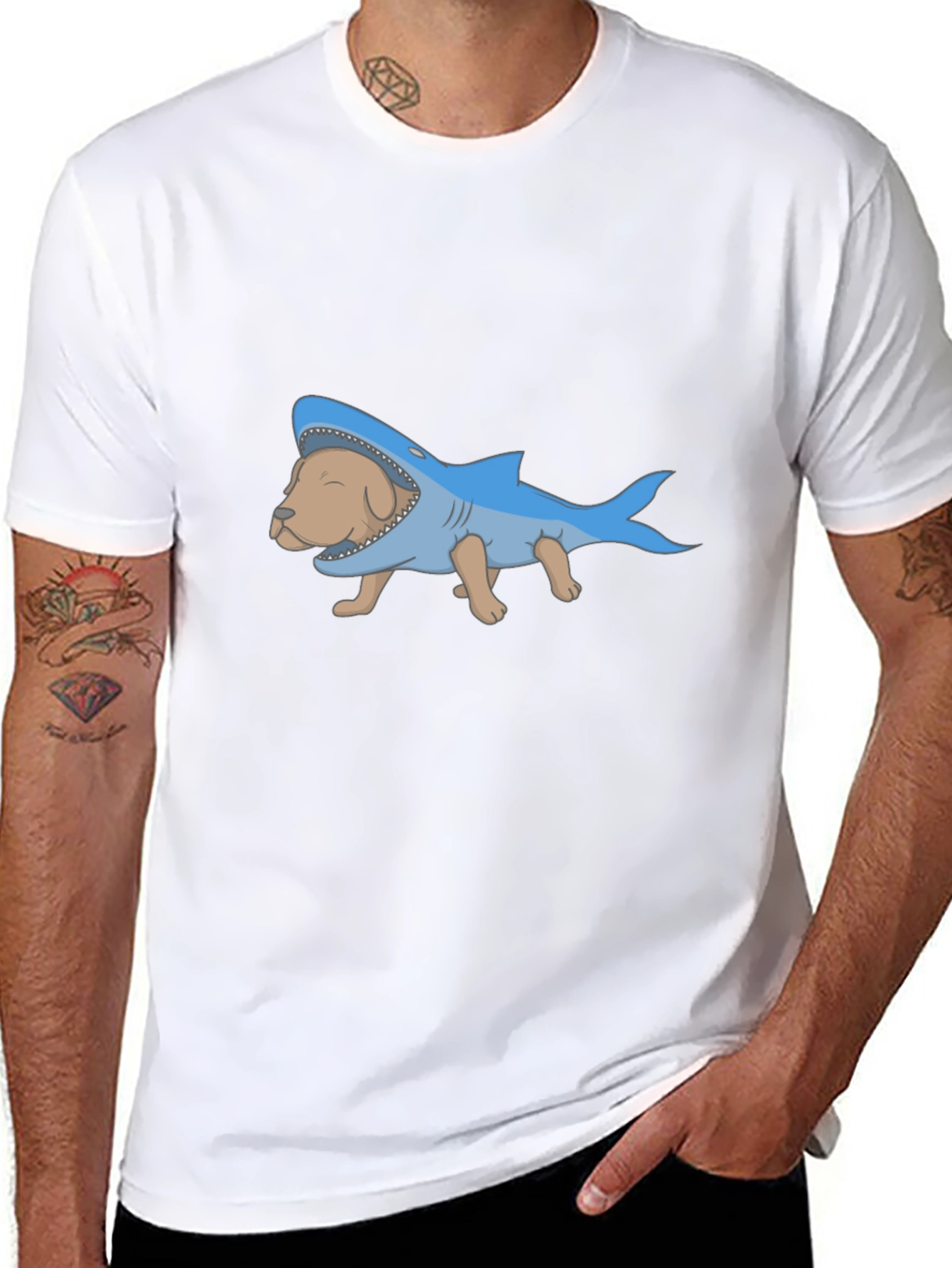 Dog Shark Costume Graphic T-Shirt - Novelty Tee