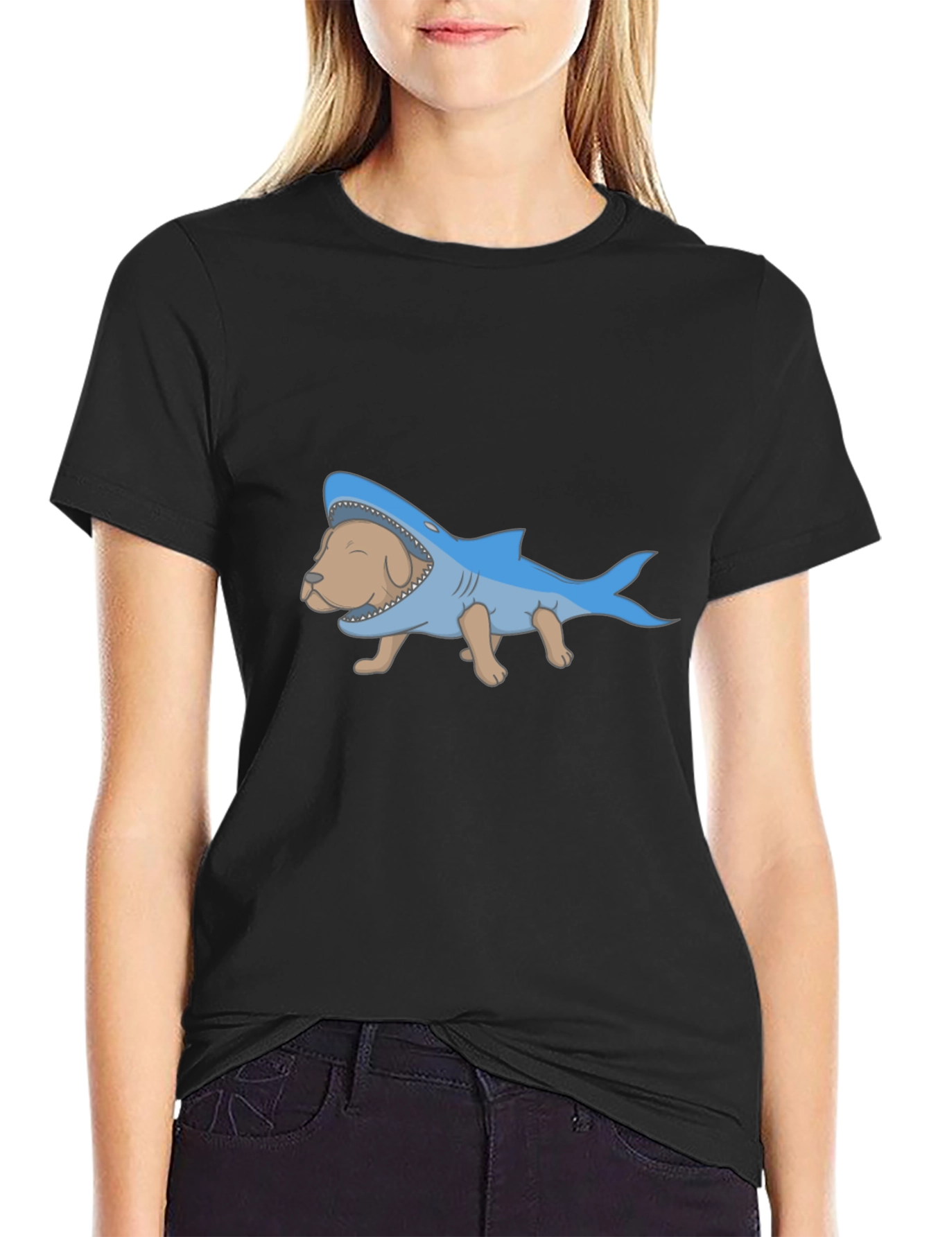Dog Shark Costume Graphic T-Shirt - Novelty Tee