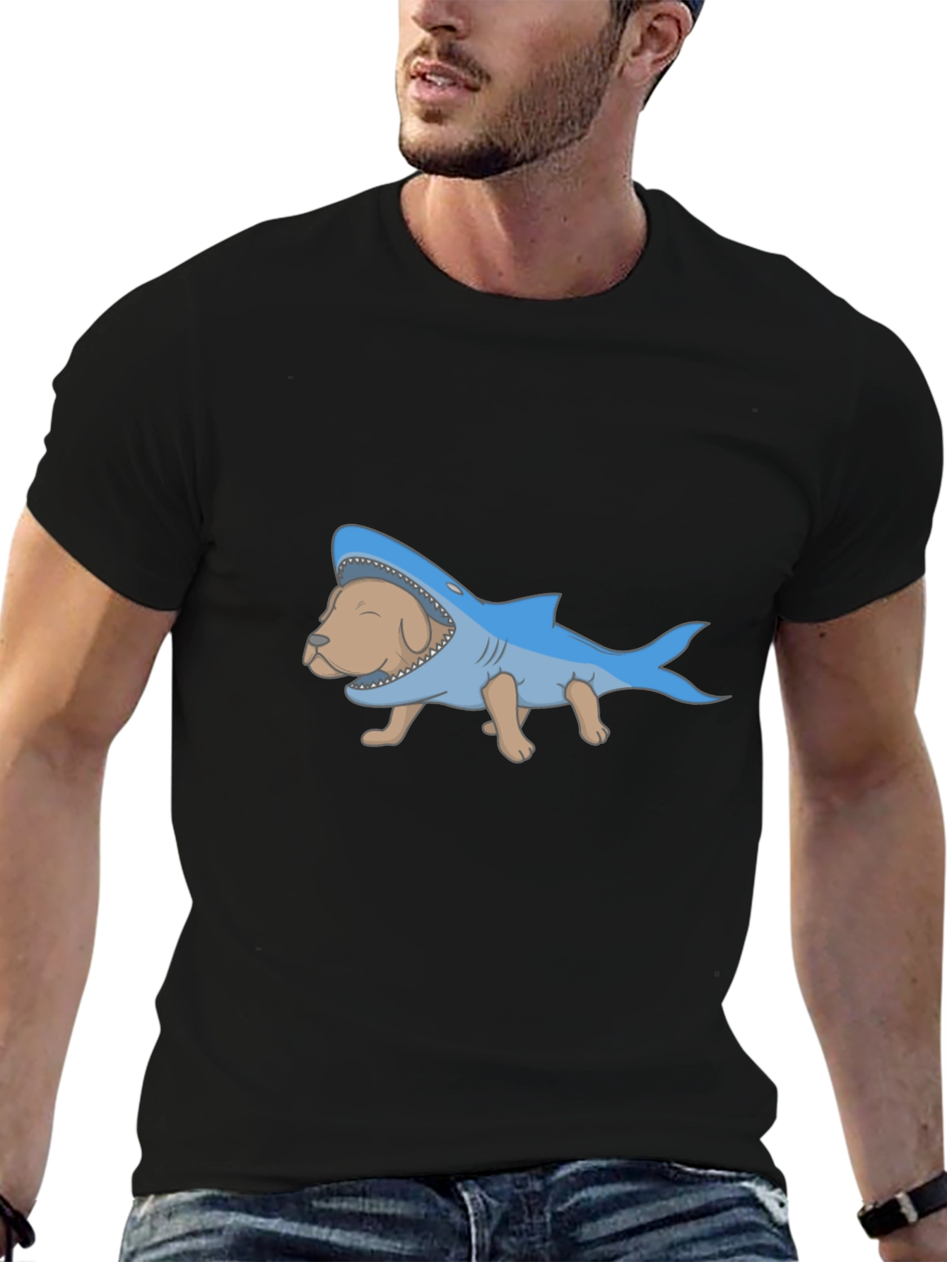 Dog Shark Costume Graphic T-Shirt - Novelty Tee