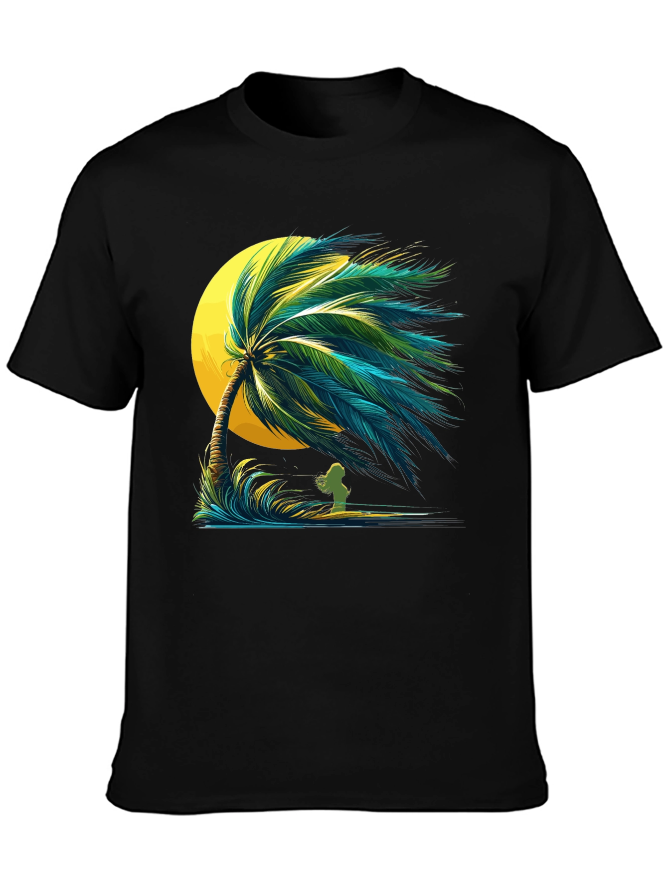 Tropical Palm Tree Graphic Black T-Shirt