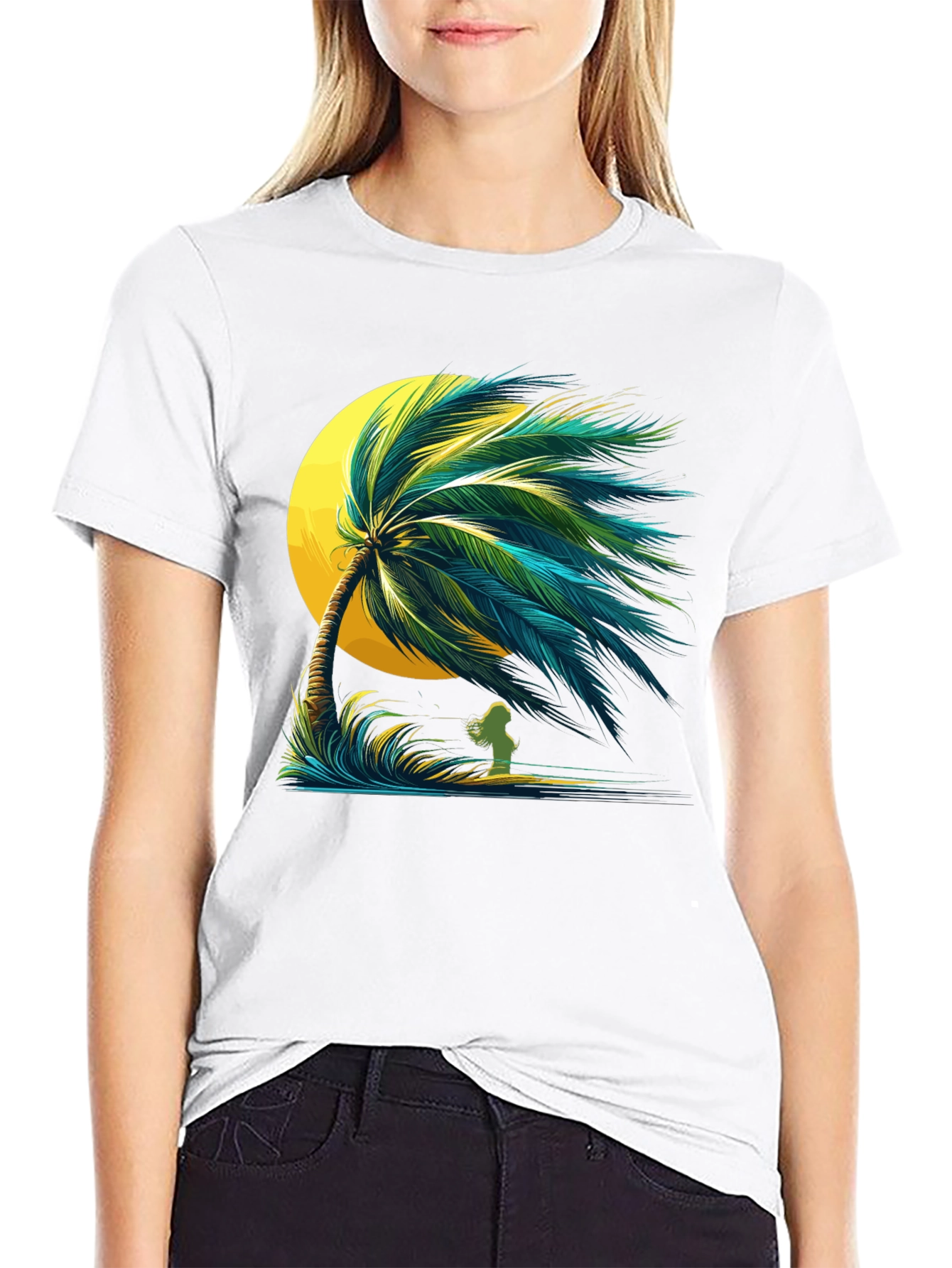 Tropical Palm Tree Graphic Black T-Shirt