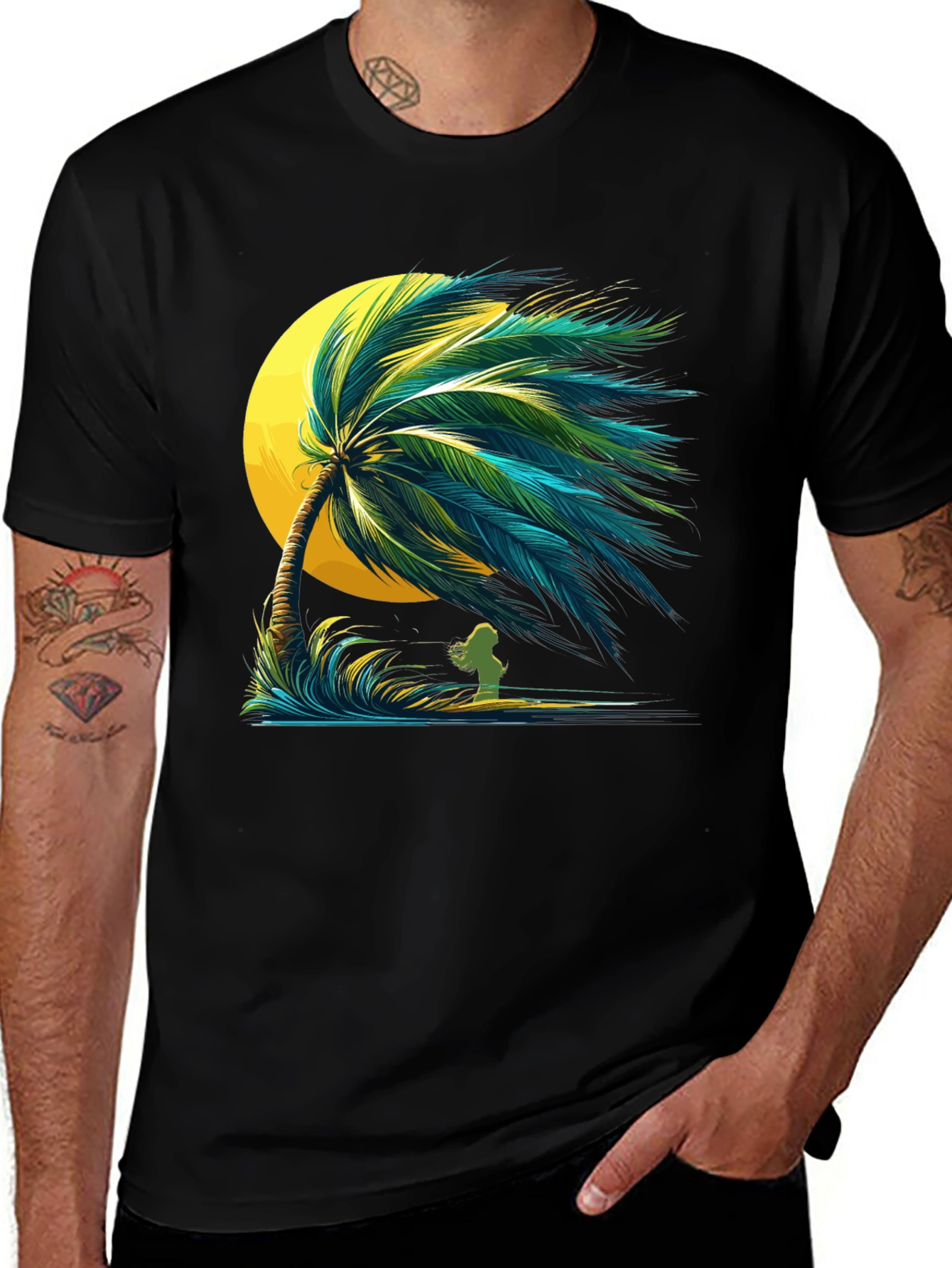 Tropical Palm Tree Graphic Black T-Shirt