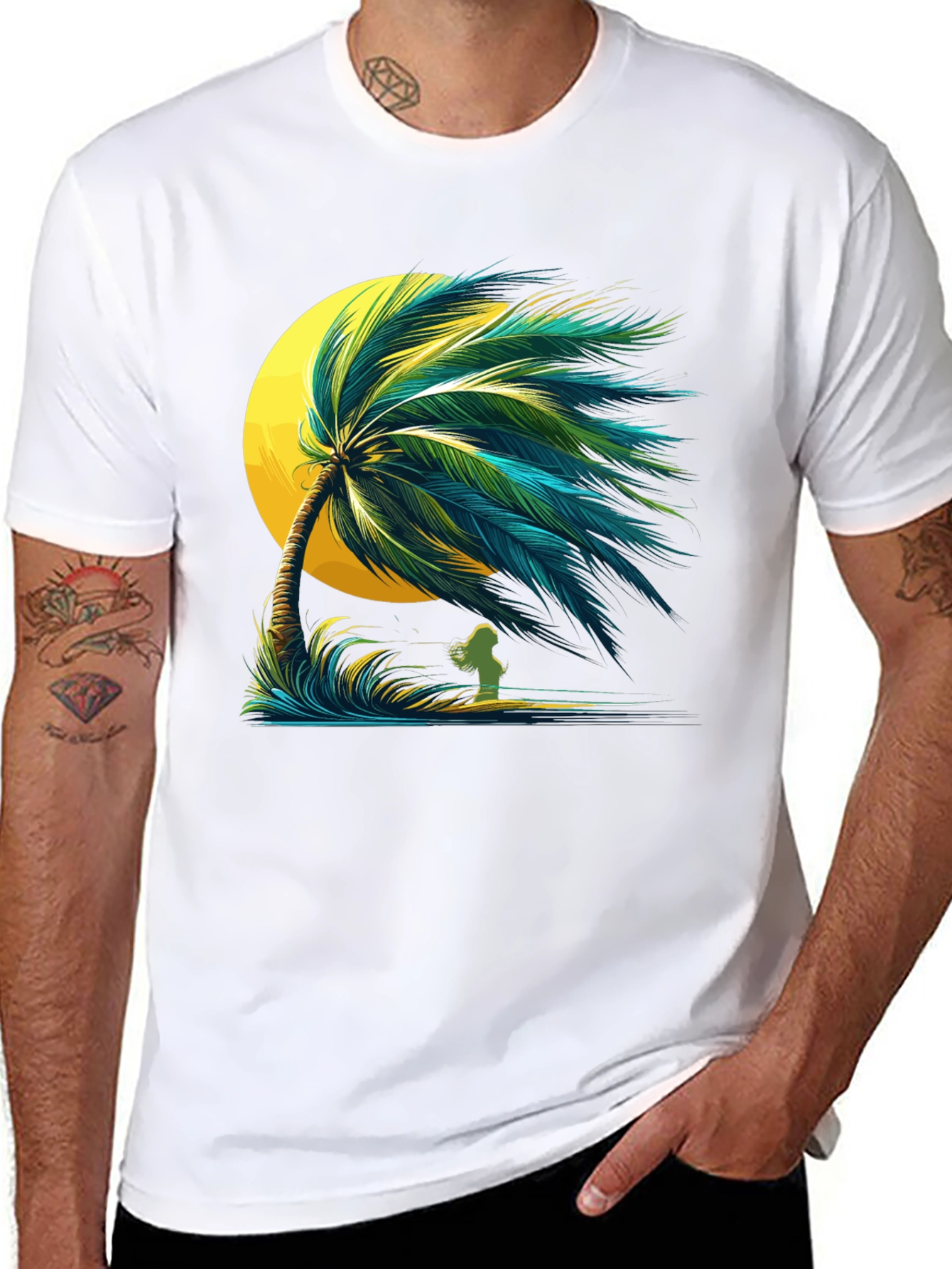 Tropical Palm Tree Graphic Black T-Shirt