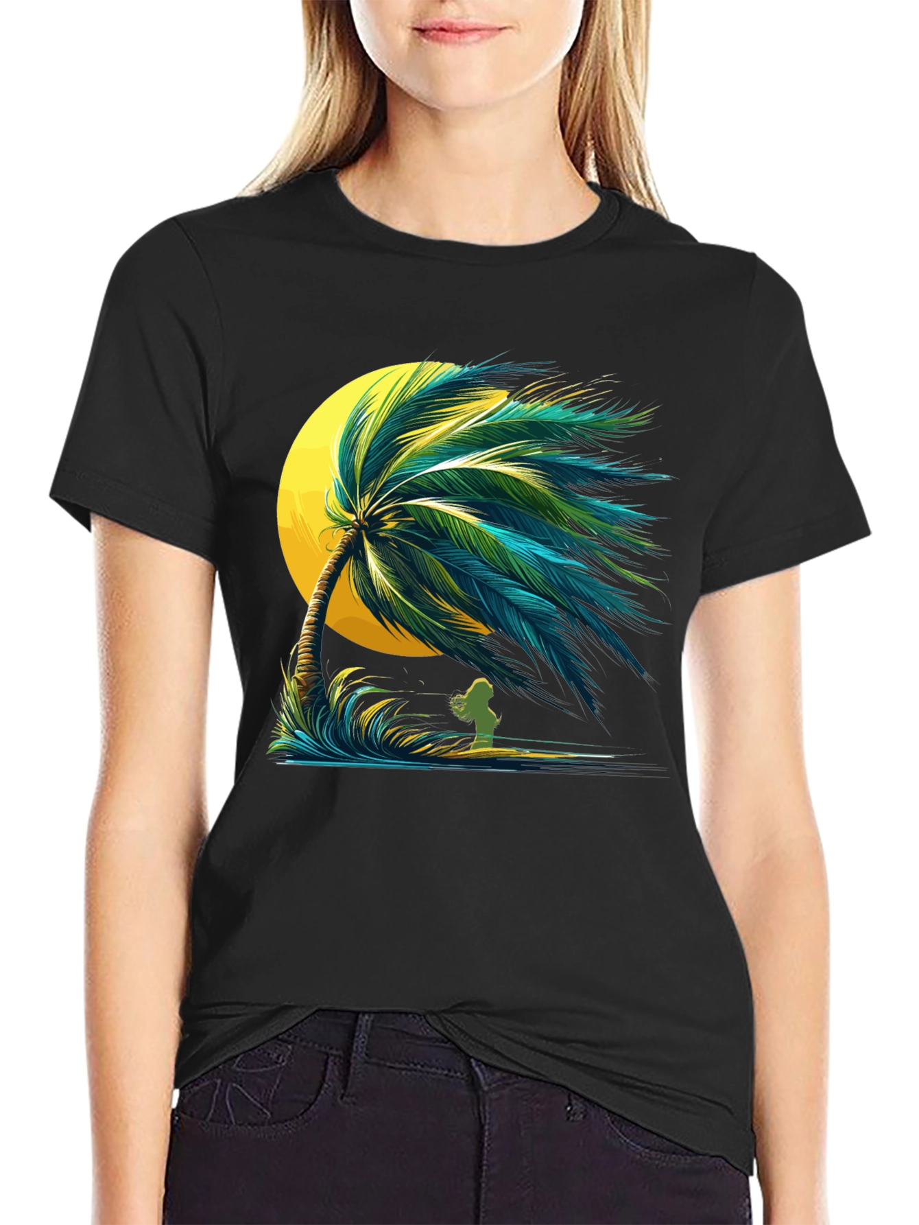 Tropical Palm Tree Graphic Black T-Shirt