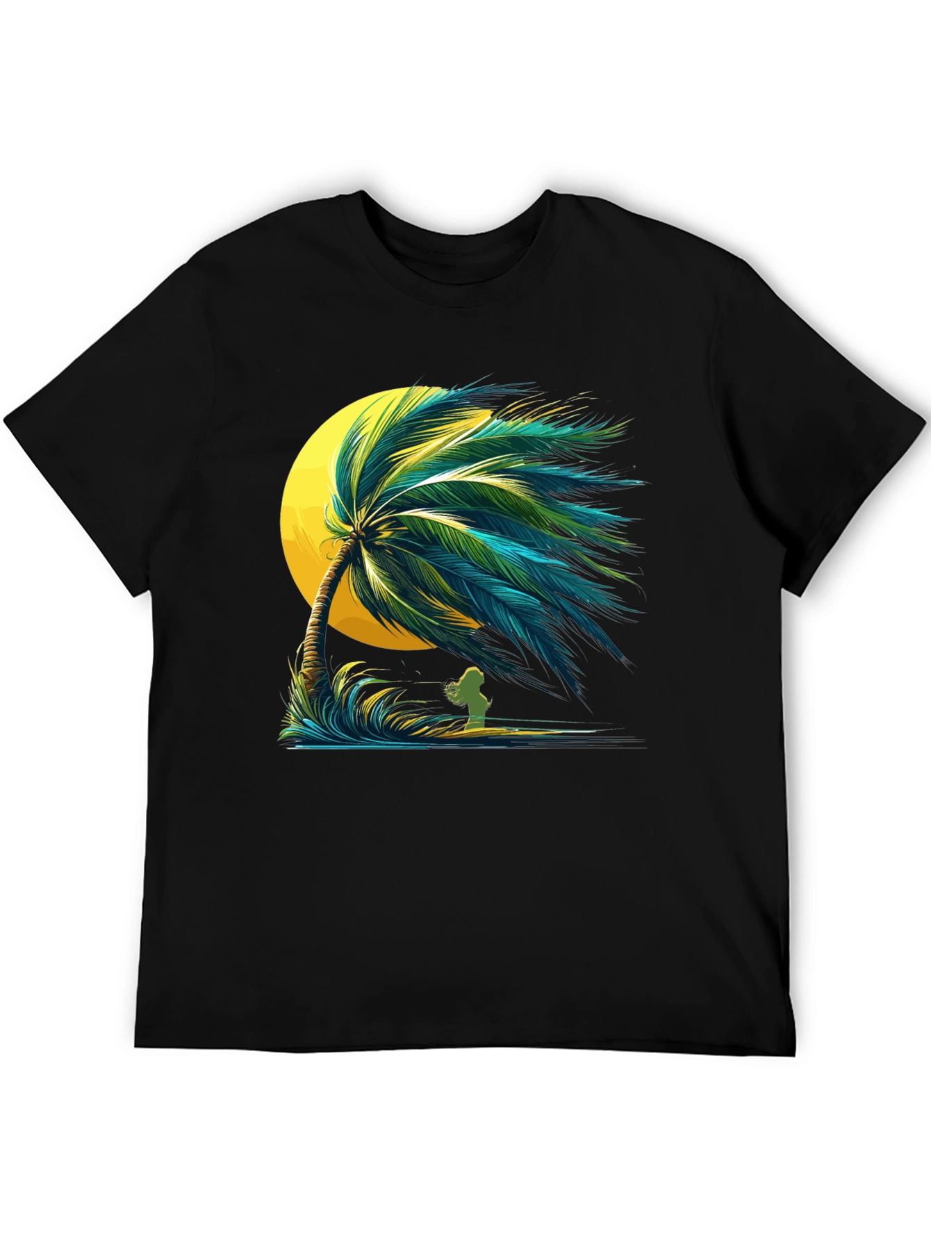 Tropical Palm Tree Graphic Black T-Shirt