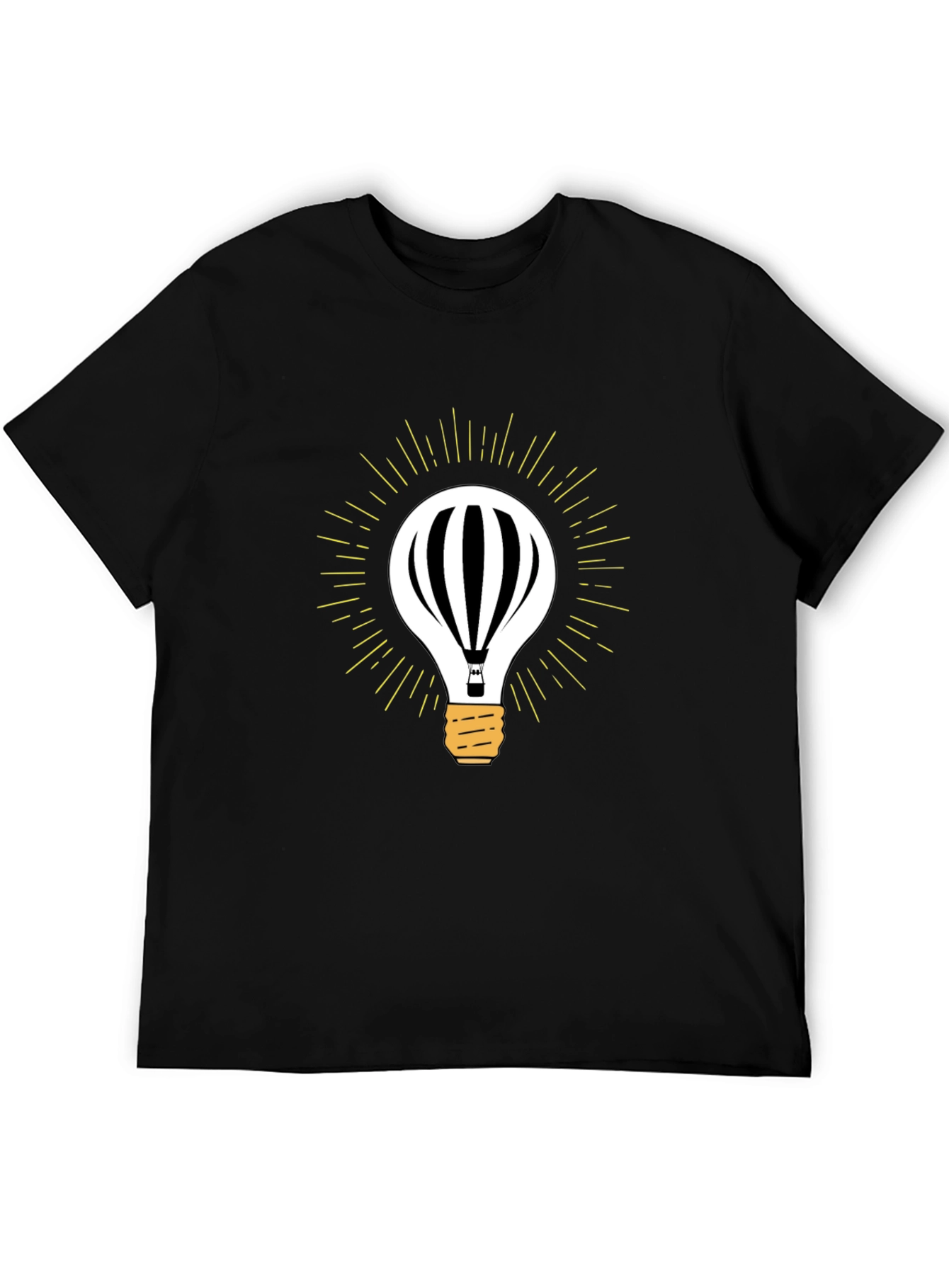 Mens Black Hot Air Balloon Light Bulb Graphic Tee