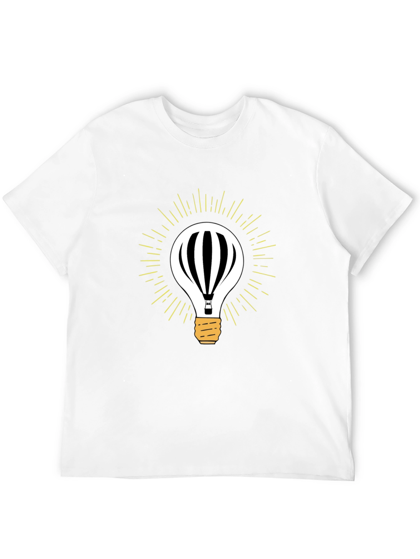 Mens Black Hot Air Balloon Light Bulb Graphic Tee