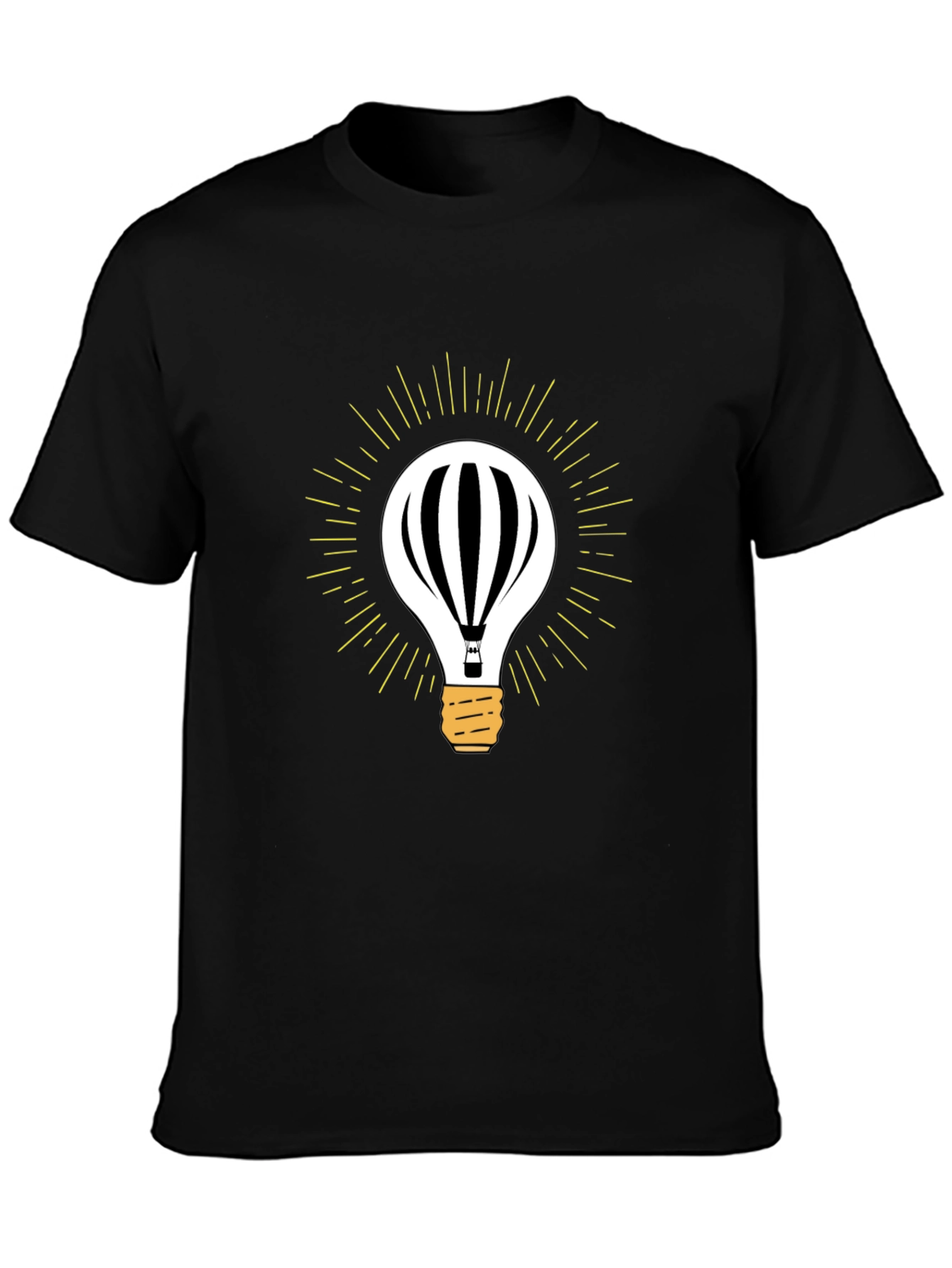 Mens Black Hot Air Balloon Light Bulb Graphic Tee