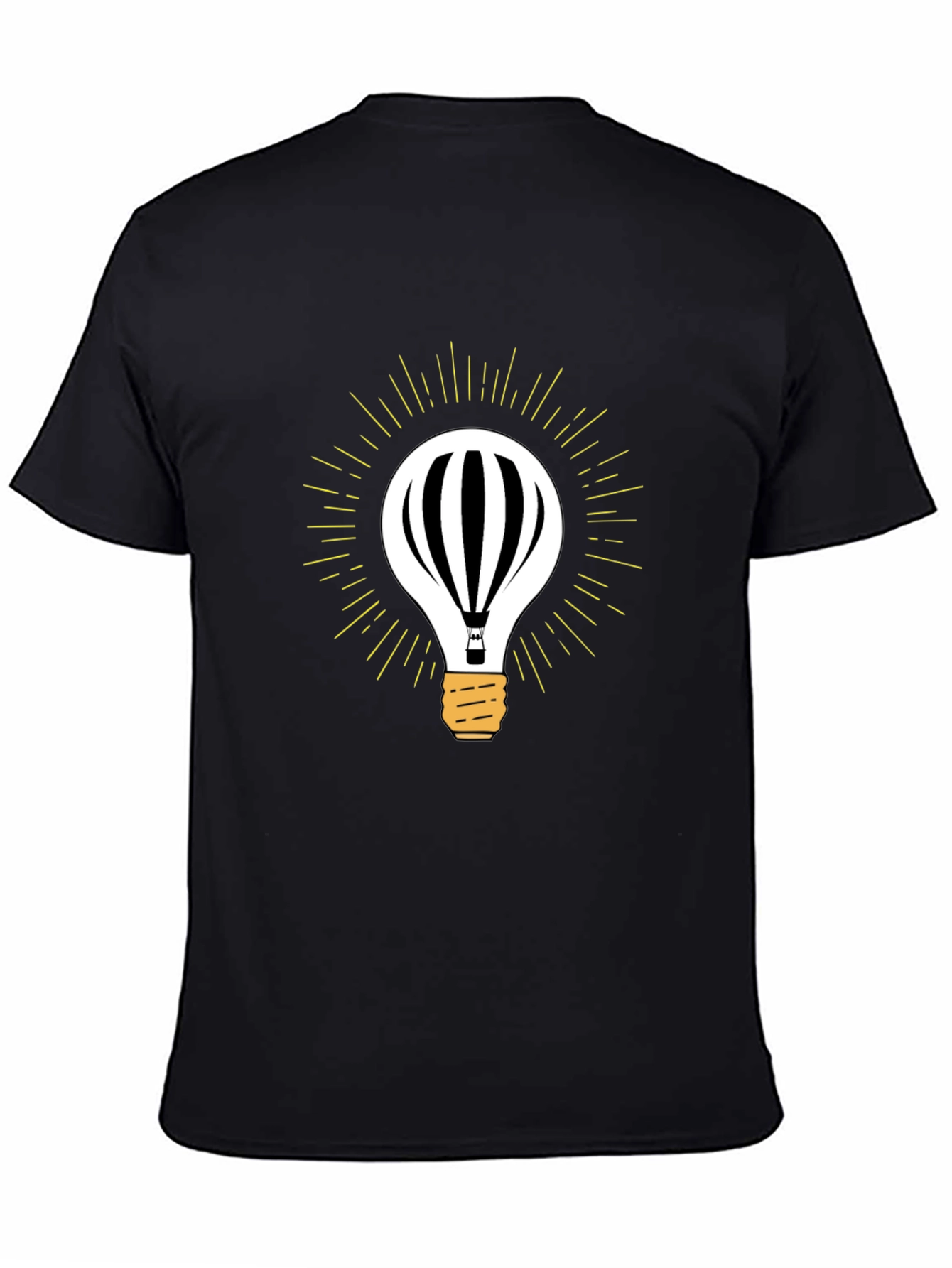 Mens Black Hot Air Balloon Light Bulb Graphic Tee