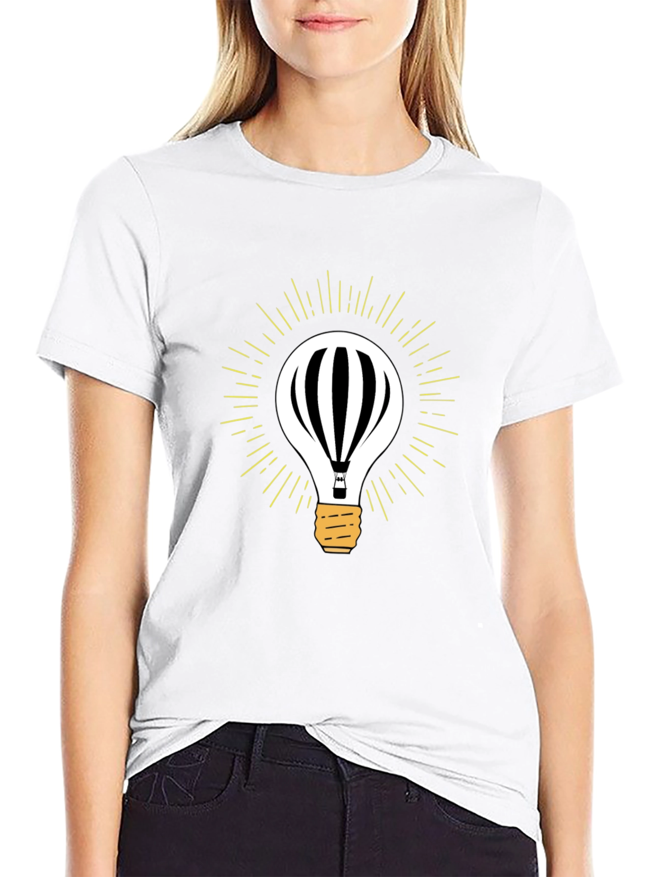 Mens Black Hot Air Balloon Light Bulb Graphic Tee