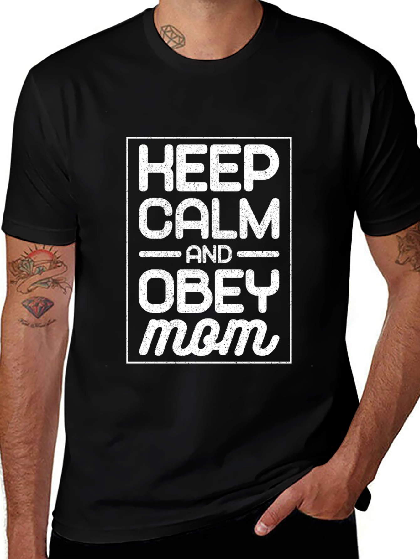 Keep Calm and Obey Mom Black T-Shirt