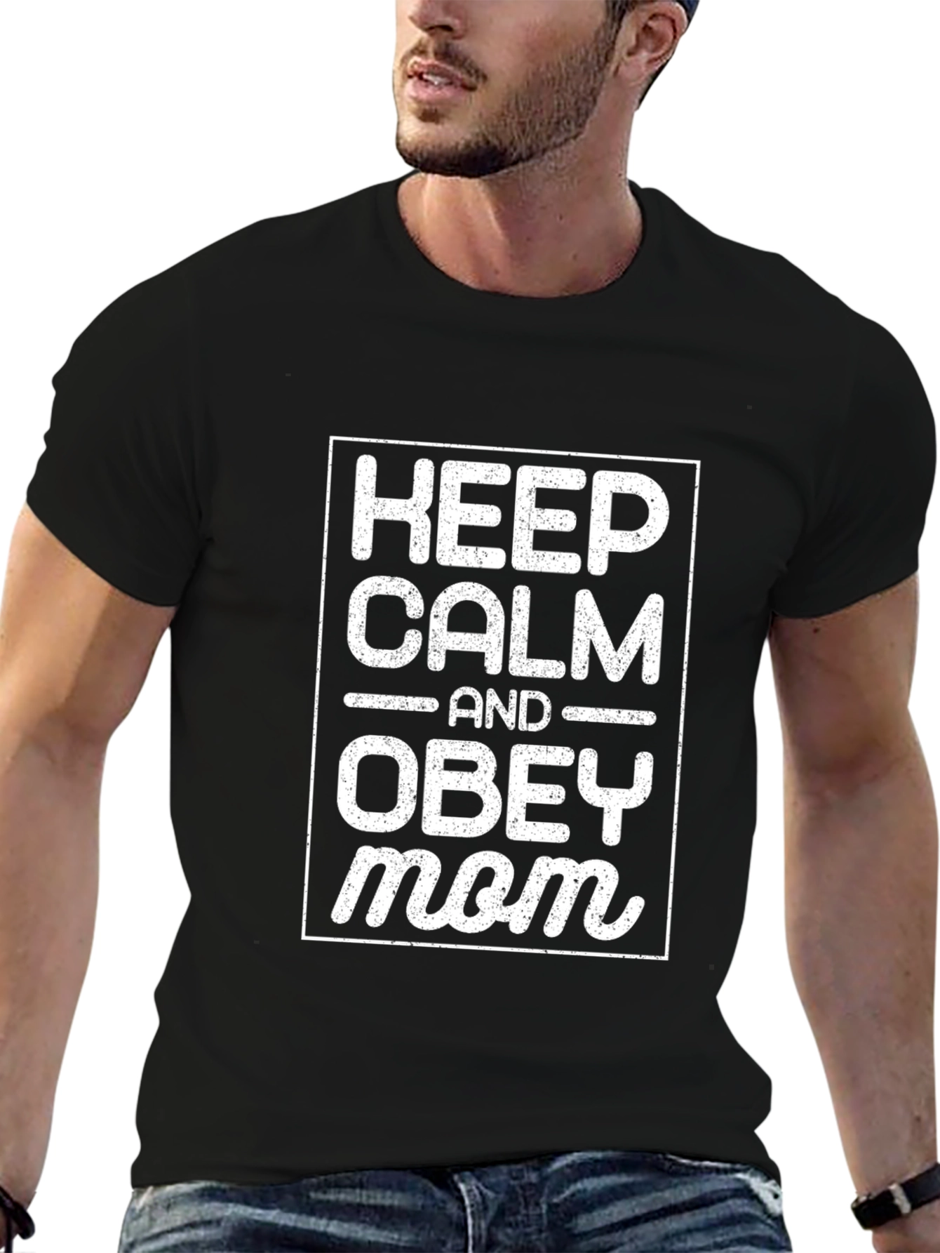Keep Calm and Obey Mom Black T-Shirt