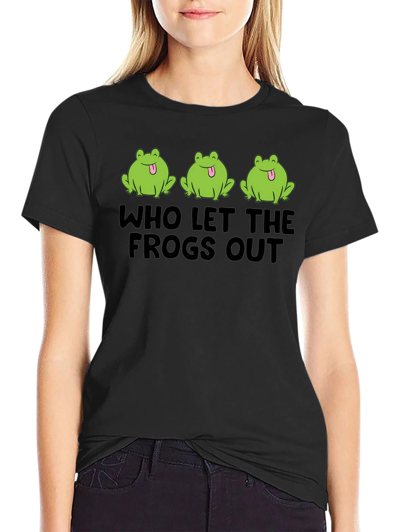 Who Let The Frogs Out Black T-Shirt