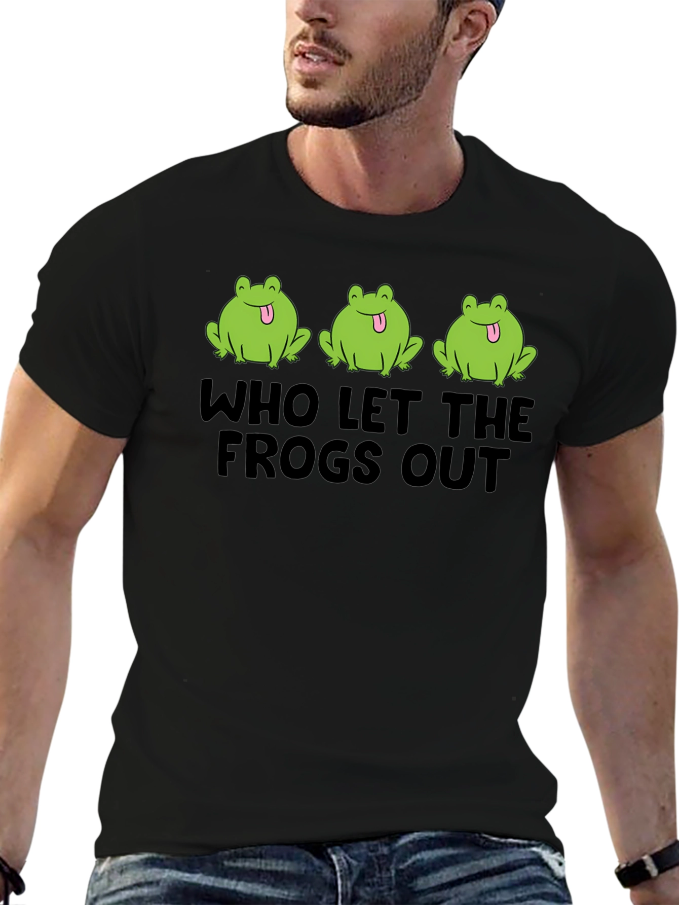 Who Let The Frogs Out Black T-Shirt