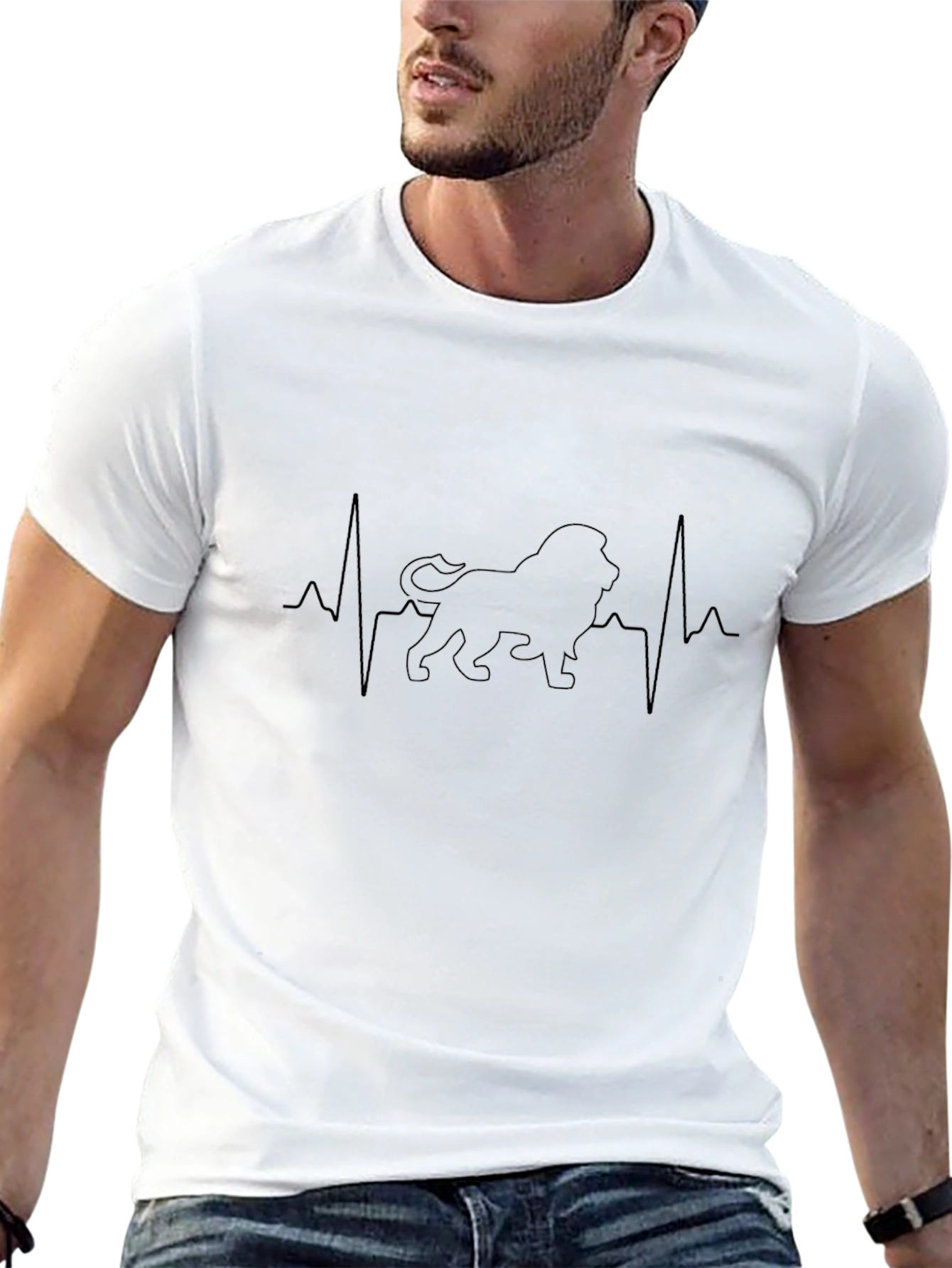 Lion Heartbeat Graphic Tee - Stylish Mens Black T-Shirt