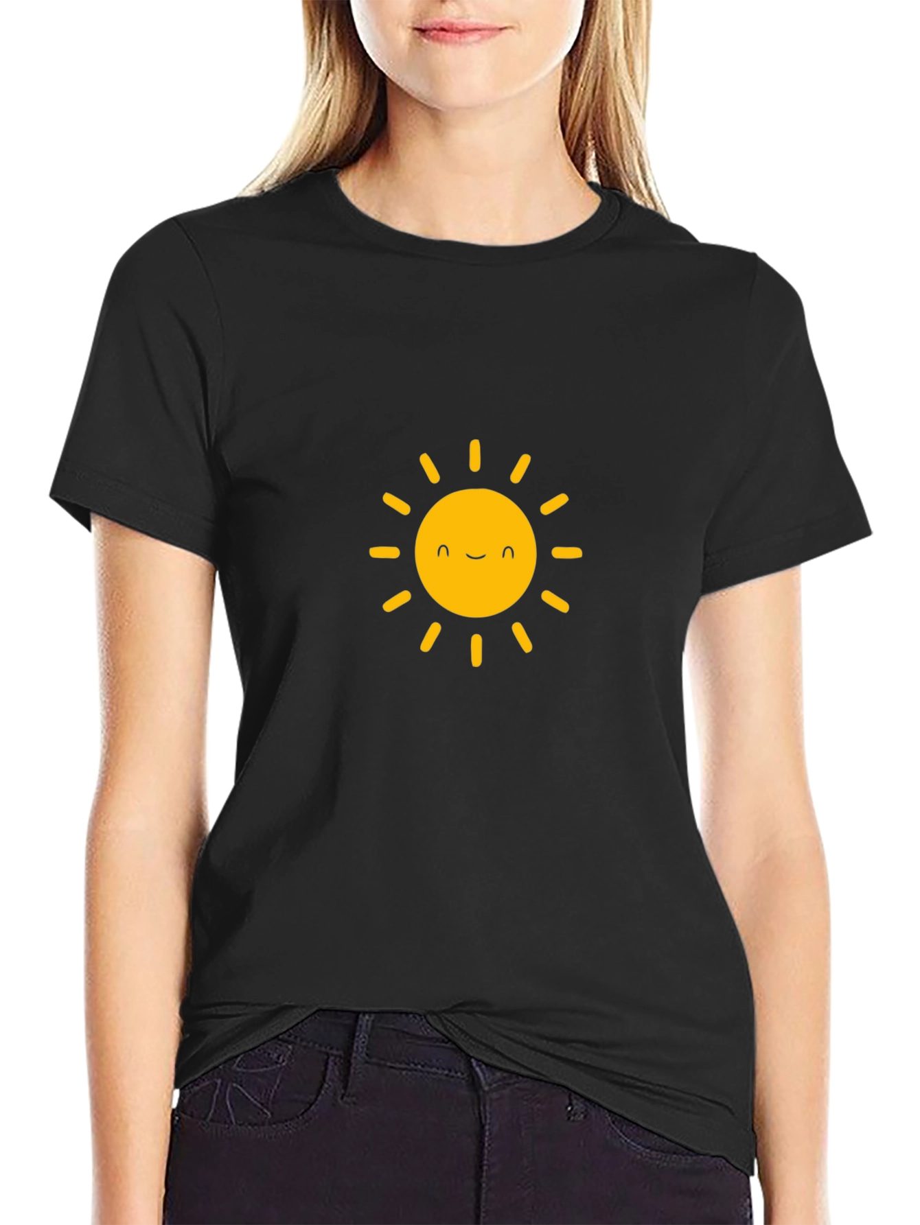 Happy Sun Graphic Tee - Black Cotton T-Shirt