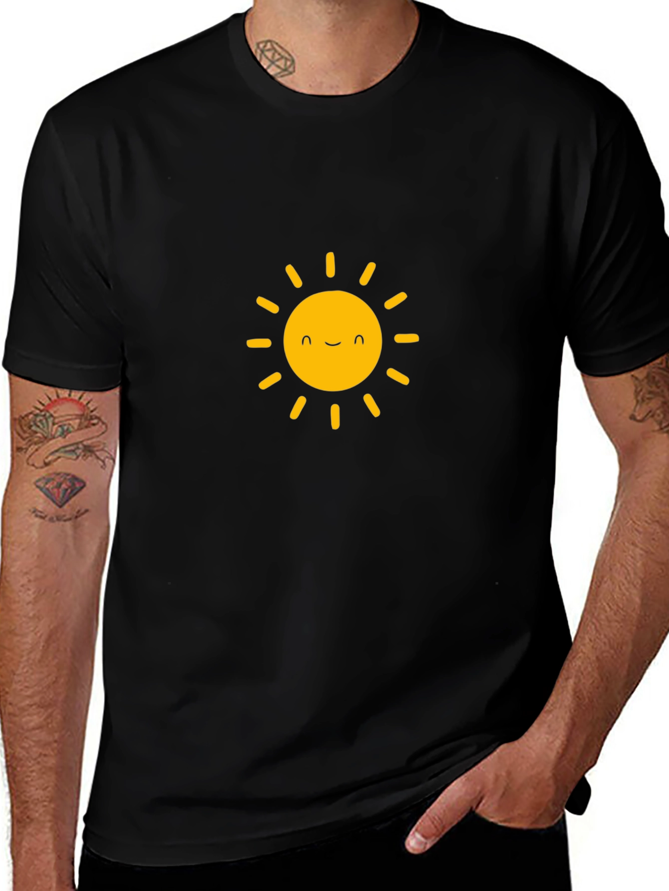 Happy Sun Graphic Tee - Black Cotton T-Shirt