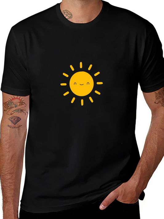 Happy Sun Graphic Tee - Black Cotton T-Shirt