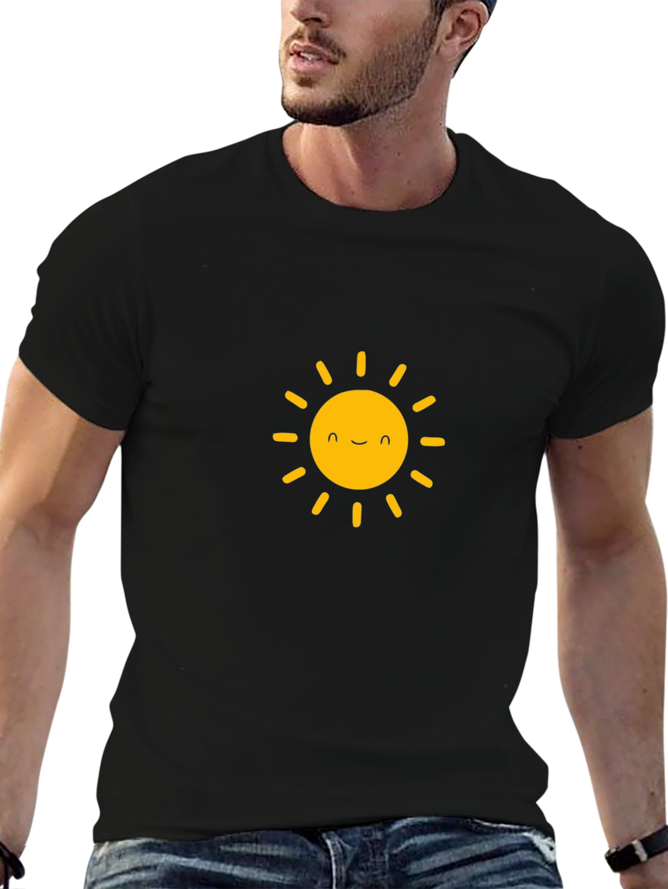 Happy Sun Graphic Tee - Black Cotton T-Shirt