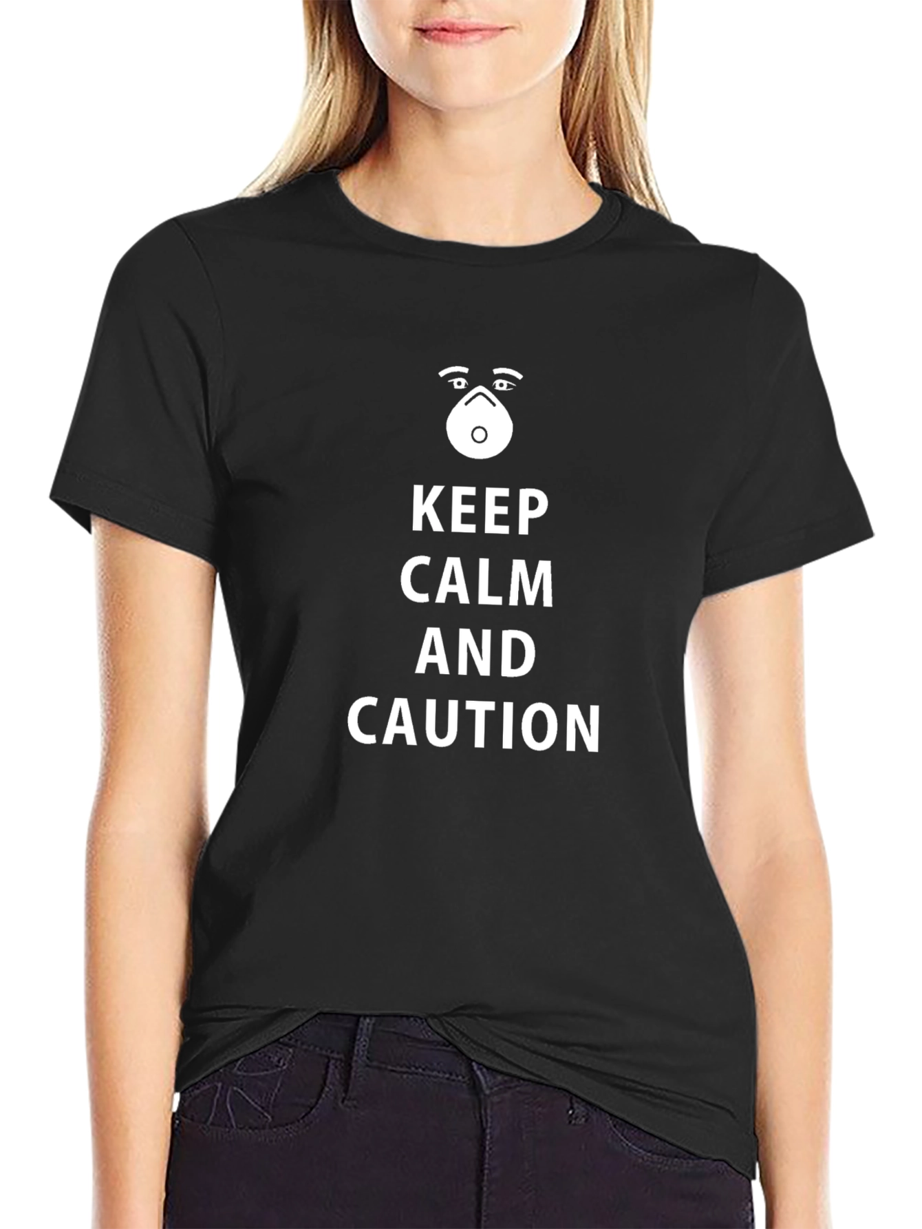 Keep Calm and Caution T-Shirt - Black Novelty Tee