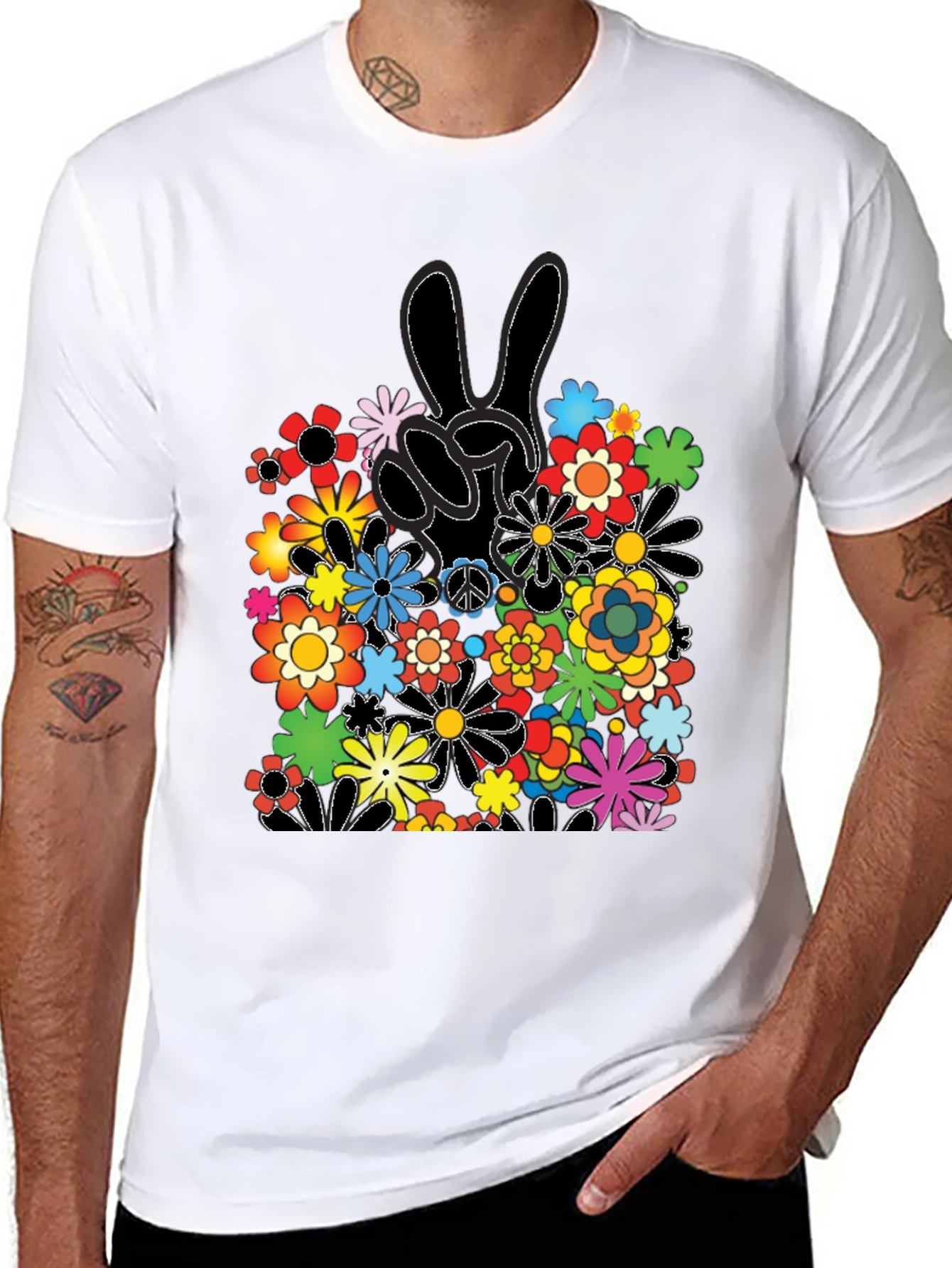 Peace Sign Floral T-Shirt - Retro Hippie Vibes