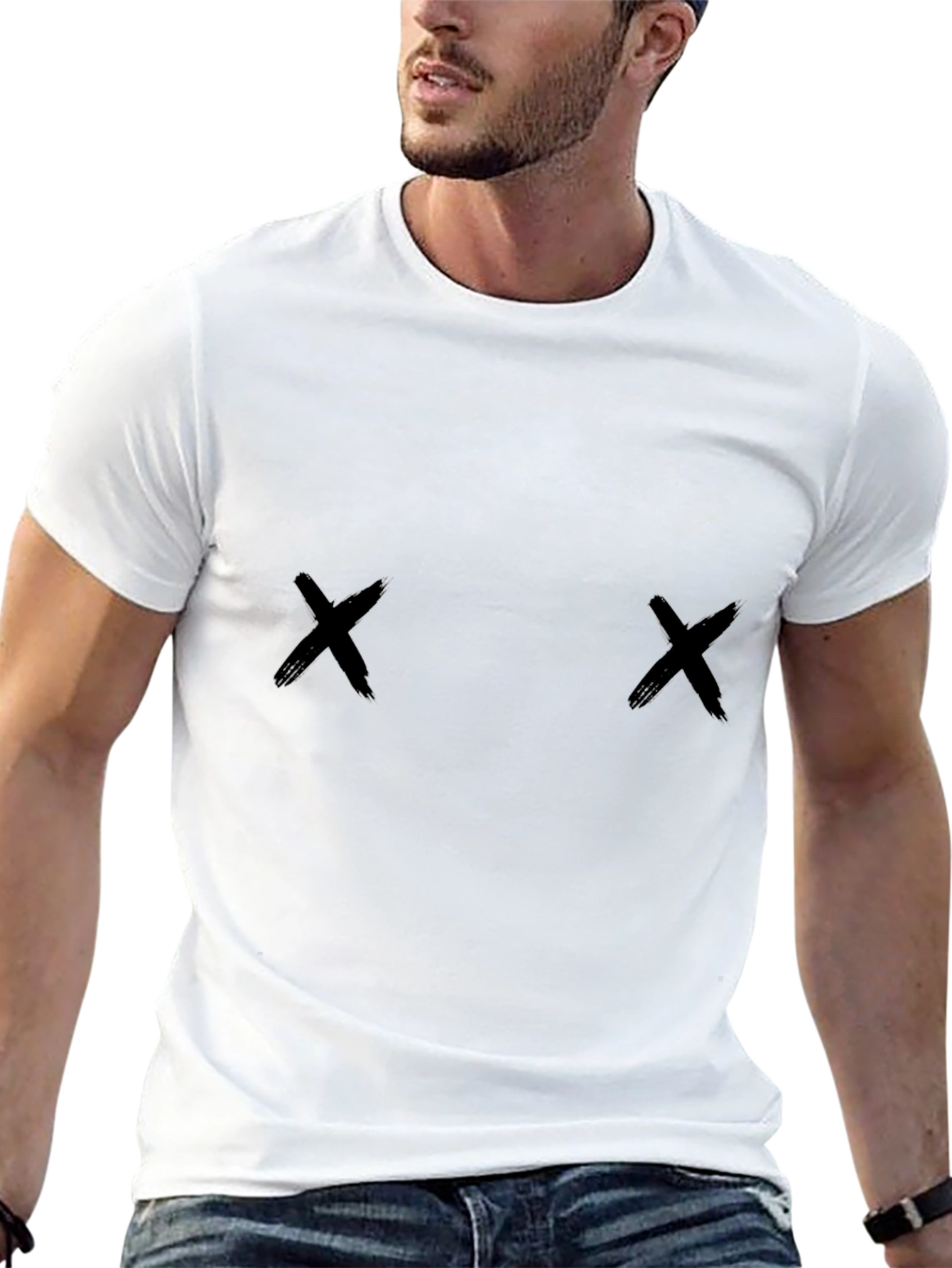 Mens Black X Motif Crew Neck Tee