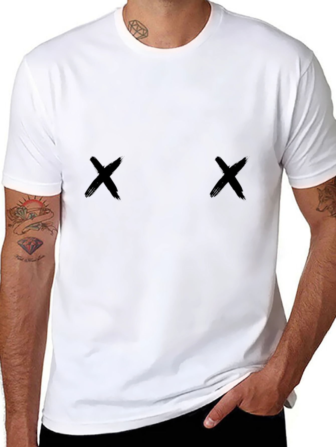 Mens Black X Motif Crew Neck Tee
