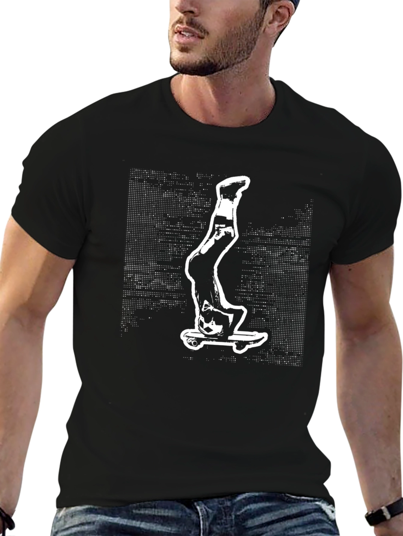 Skateboard Headstand Graphic Tee - Black
