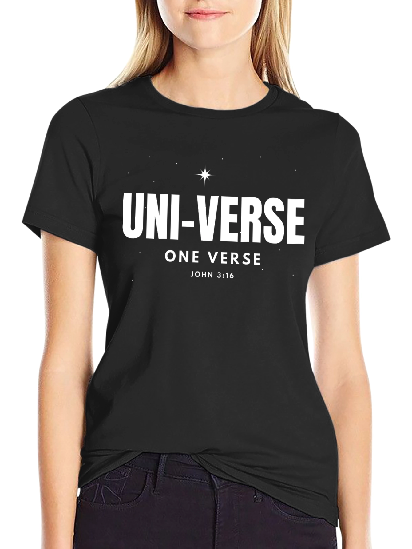 Uni-Verse Christian T-Shirt John 3:16 Black Cotton Tee