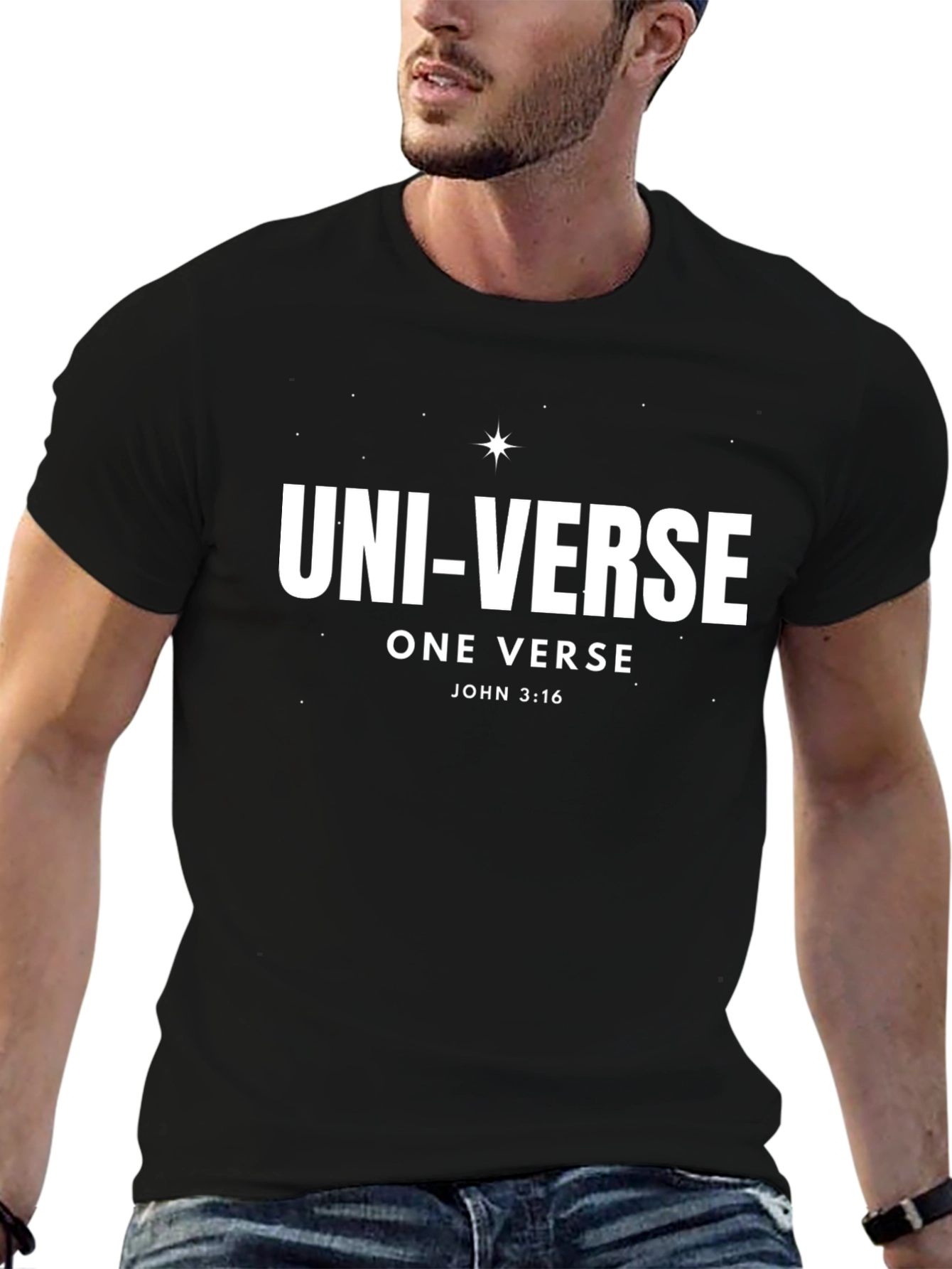 Uni-Verse Christian T-Shirt John 3:16 Black Cotton Tee