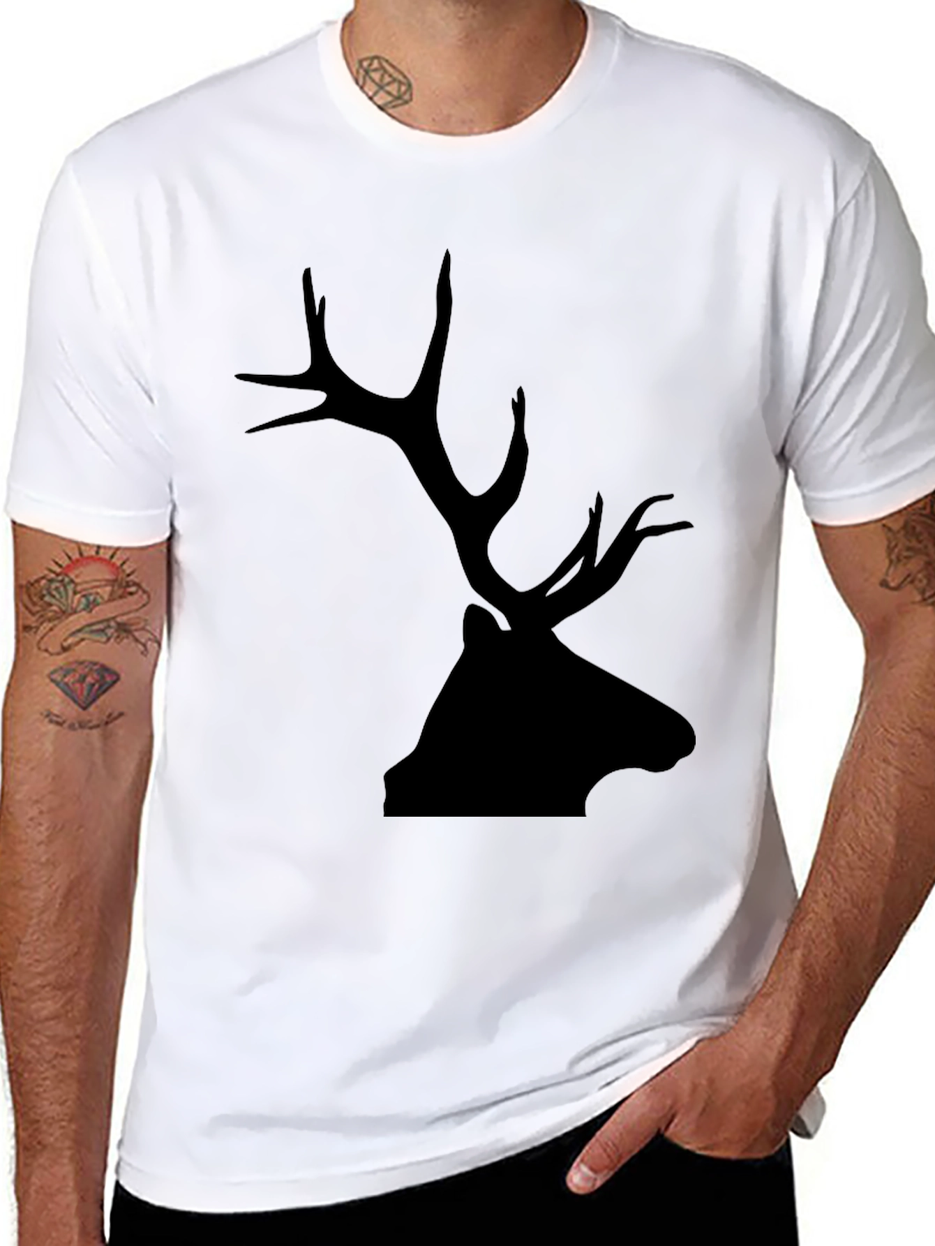 Mens Black Deer Silhouette Graphic T-Shirt