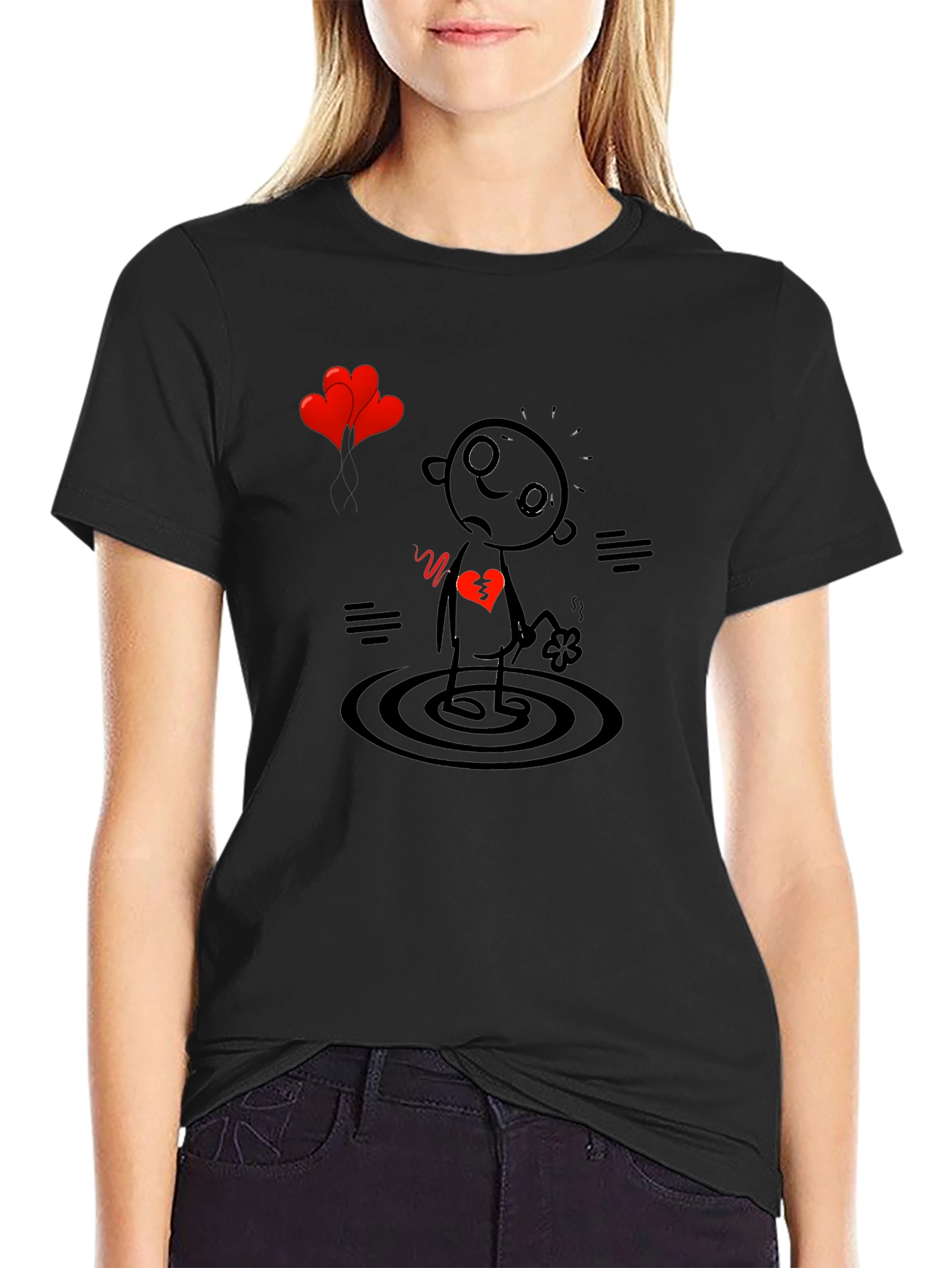 Heartbroken Stick Figure T-Shirt - Sad Cartoon Tee