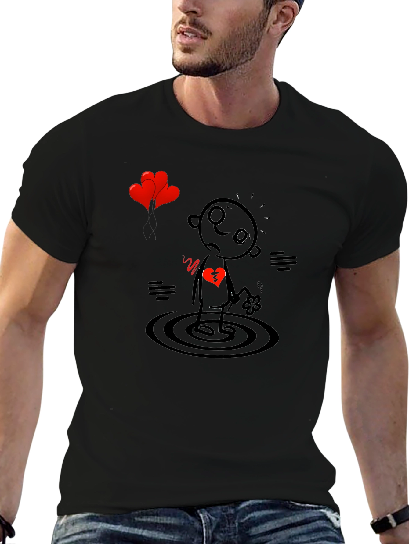 Heartbroken Stick Figure T-Shirt - Sad Cartoon Tee