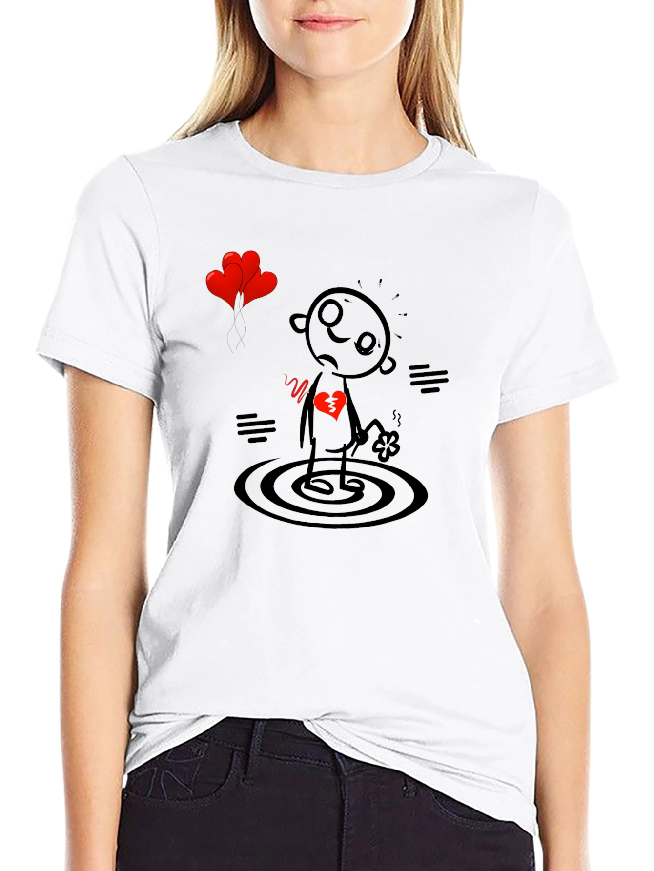 Heartbroken Stick Figure T-Shirt - Sad Cartoon Tee