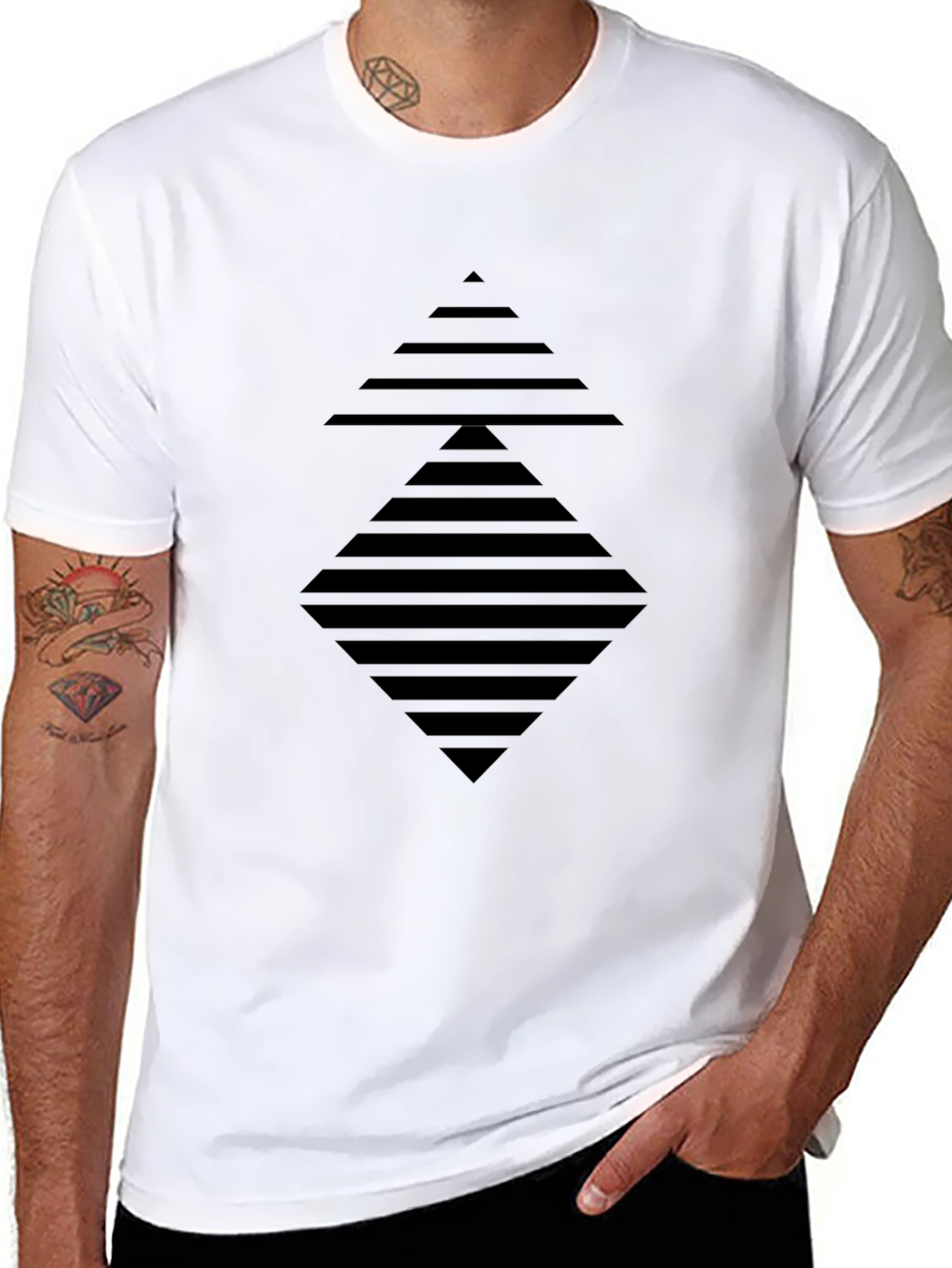 Mens Black Graphic Tee - Geometric Design