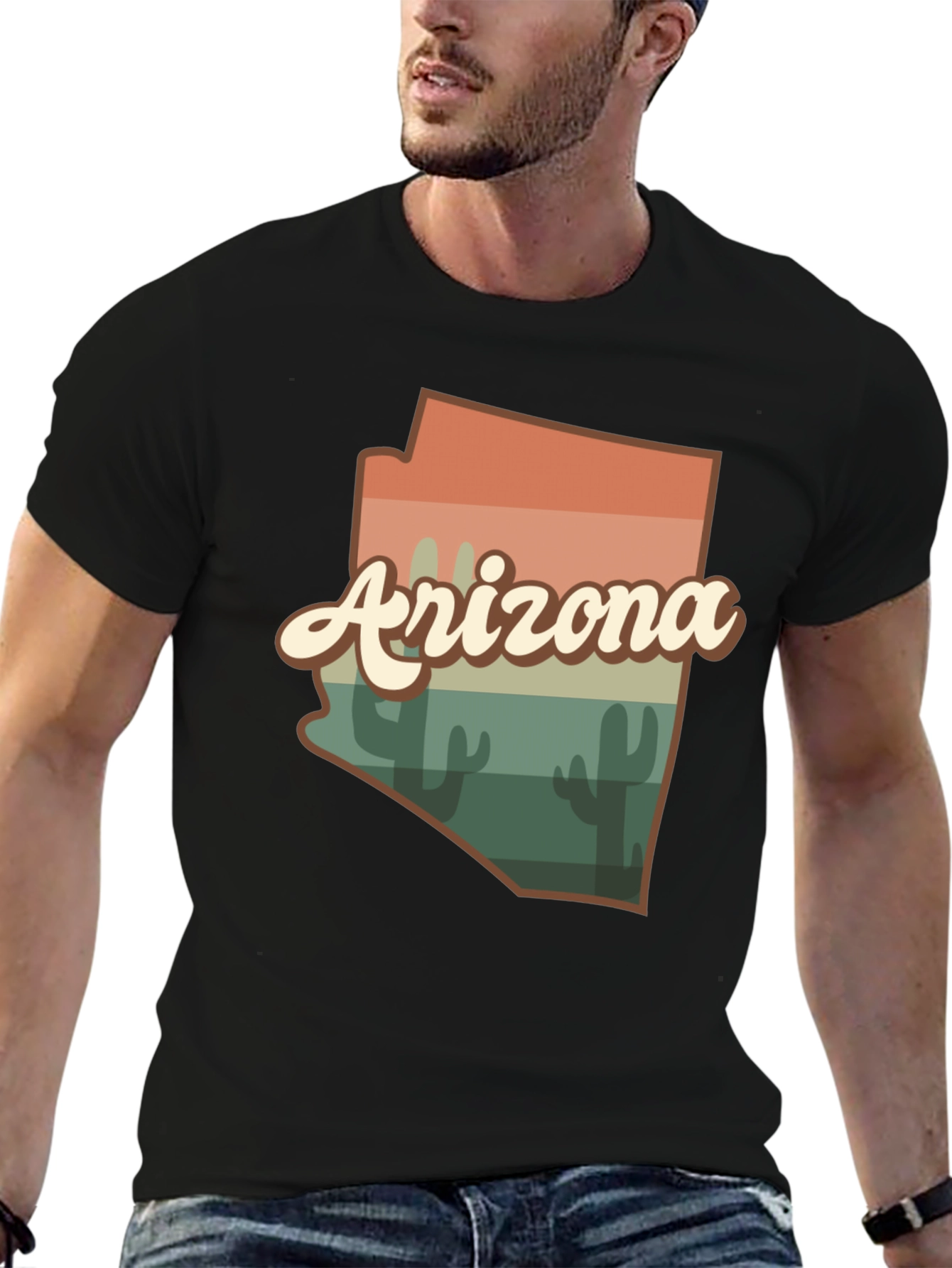 Retro Arizona Graphic Tee - Black Cotton Blend T-Shirt