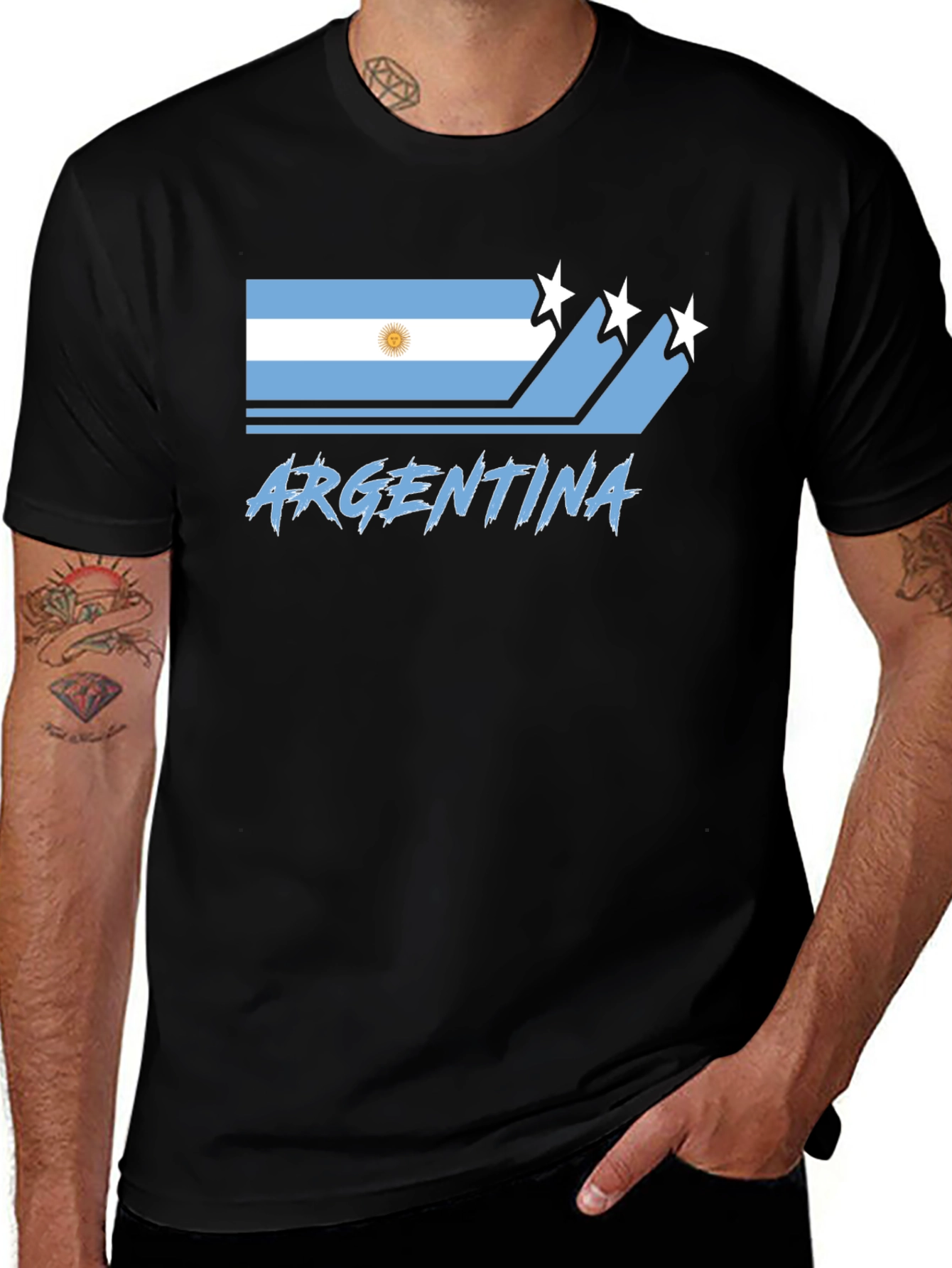Argentina Flag Graphic Black T-Shirt