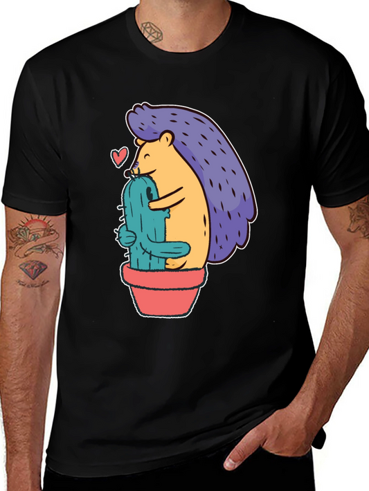 Cute Hedgehog Hugging Cactus Graphic Tee - Unisex