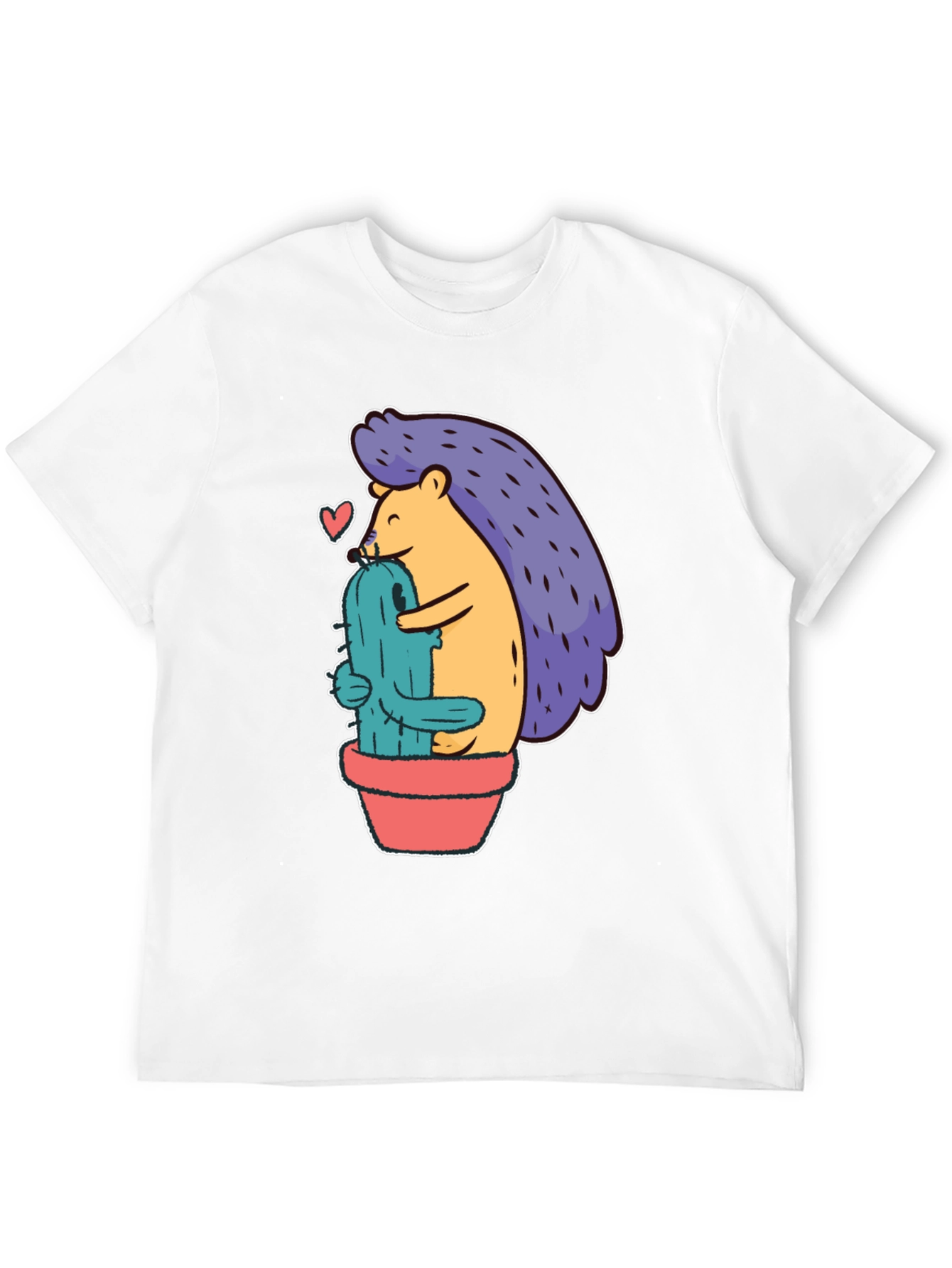 Cute Hedgehog Hugging Cactus Graphic Tee - Unisex