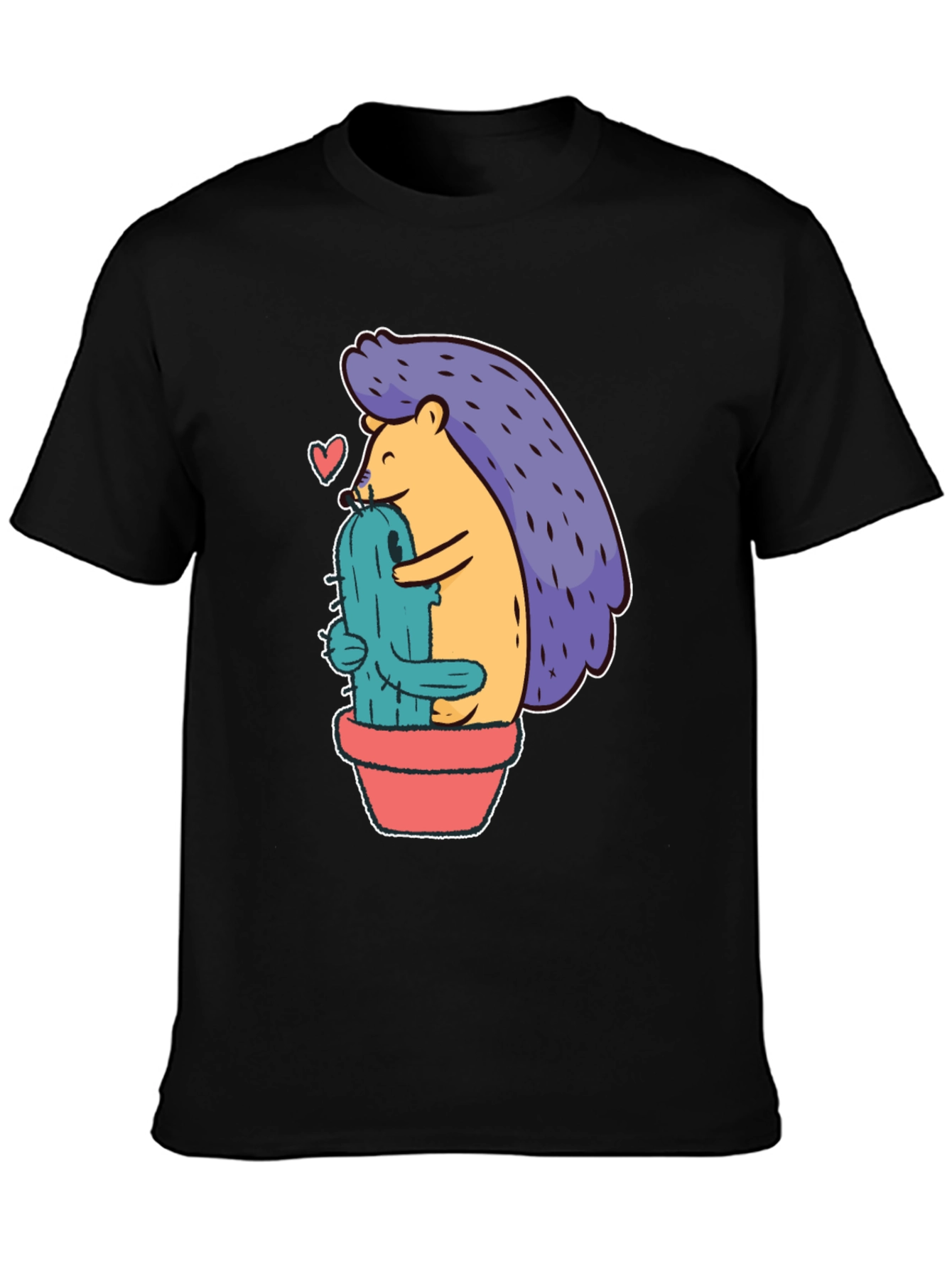 Cute Hedgehog Hugging Cactus Graphic Tee - Unisex