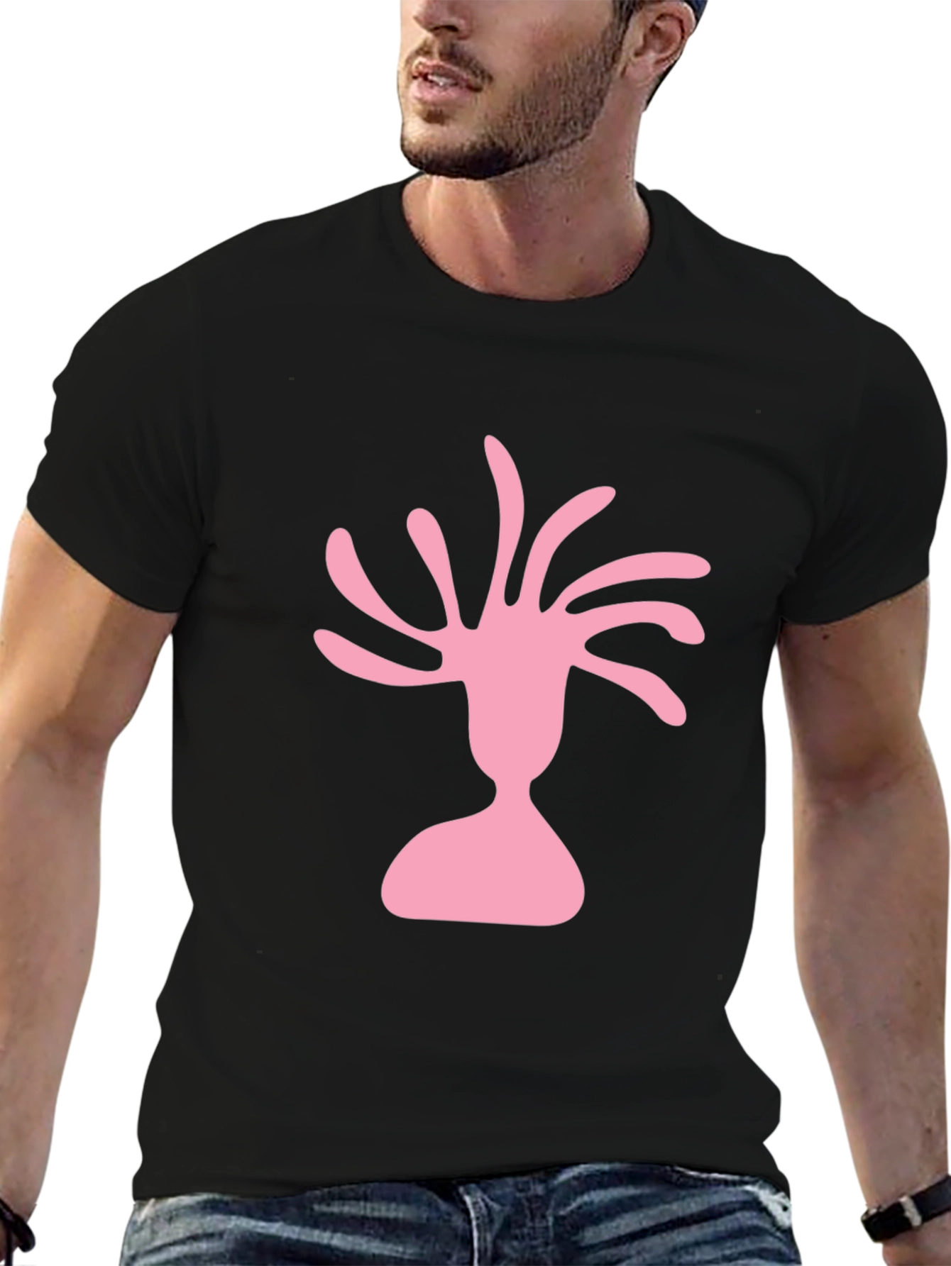 Pink Silhouette Graphic Black T-Shirt