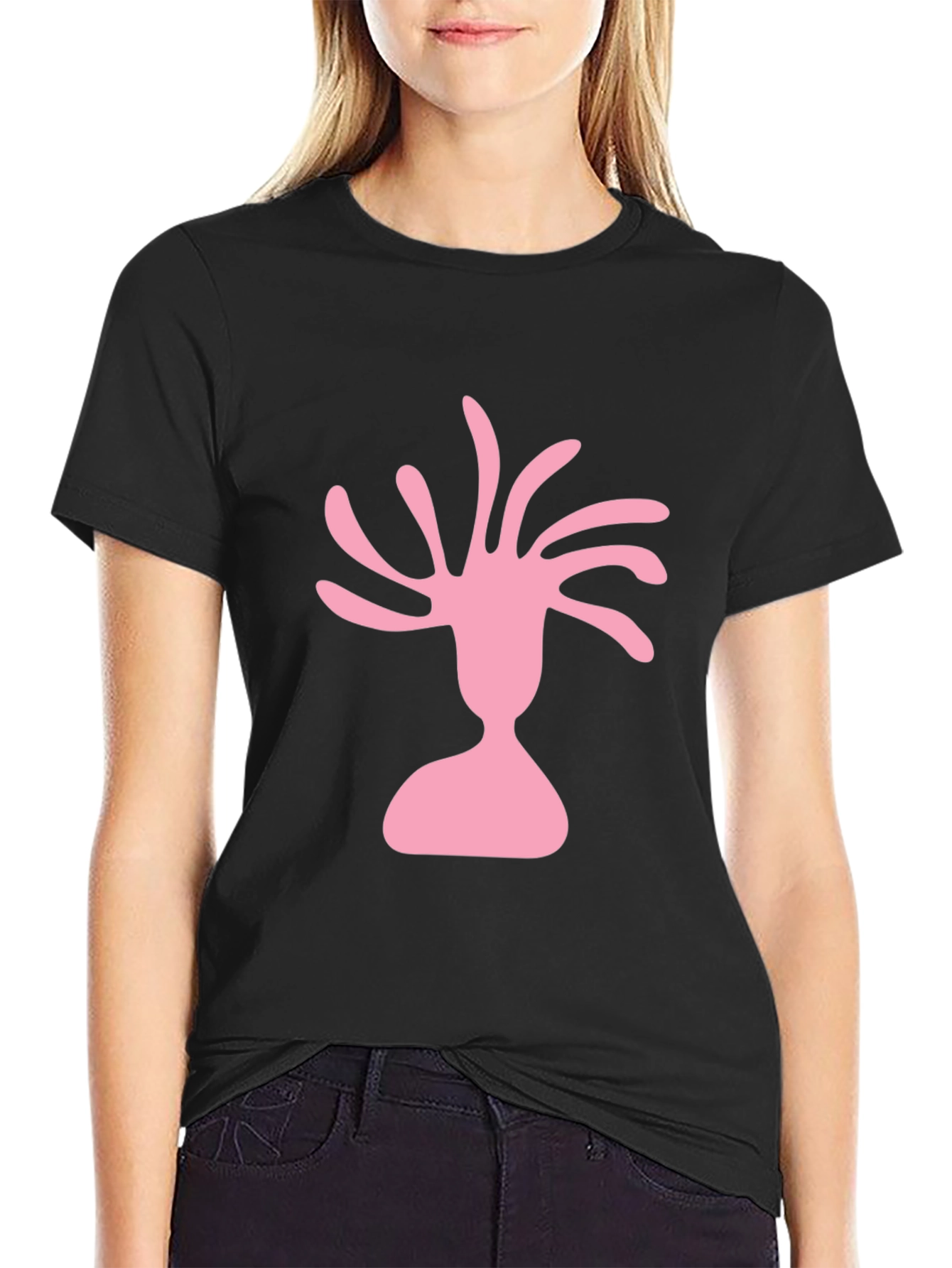 Pink Silhouette Graphic Black T-Shirt