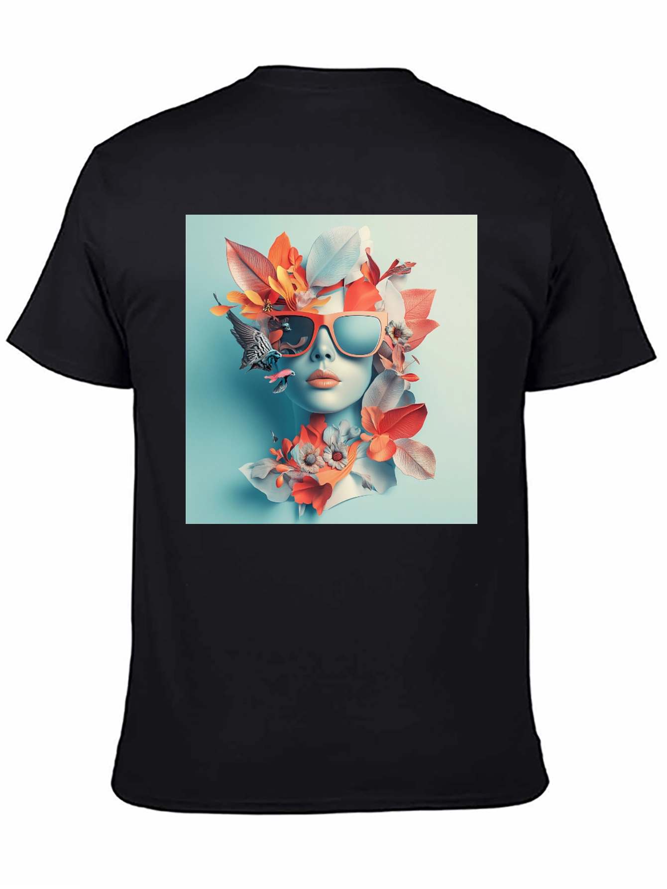 Floral Woman Graphic Black T-Shirt