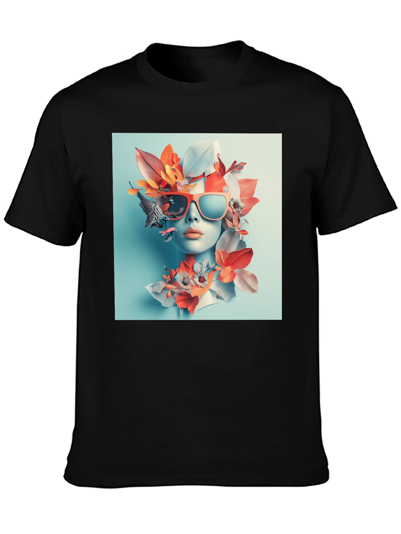 Floral Woman Graphic Black T-Shirt